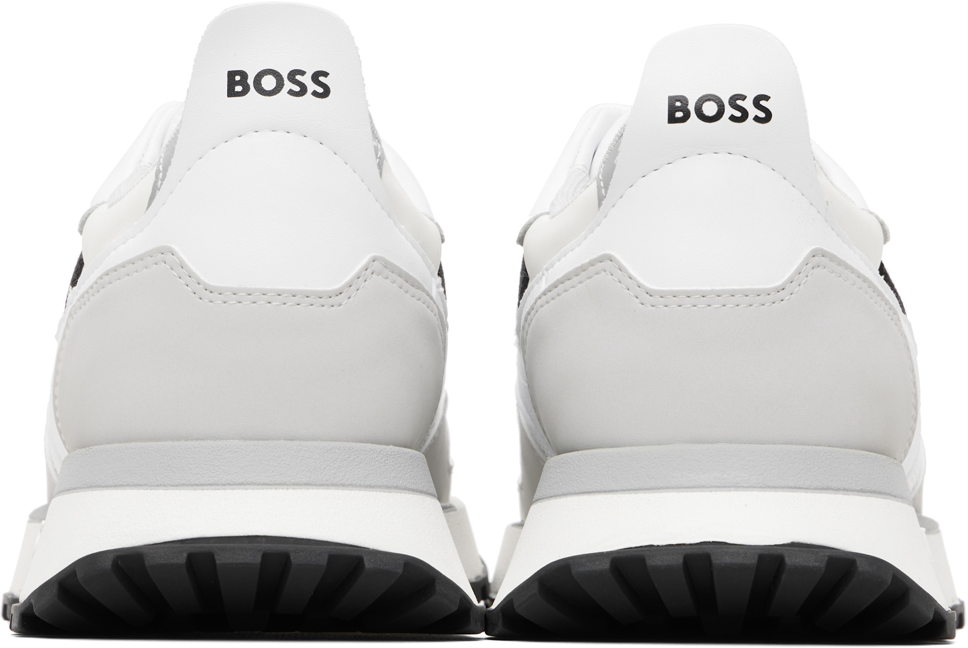 BOSS - White Mixed-Material Leather & Mesh Sneakers