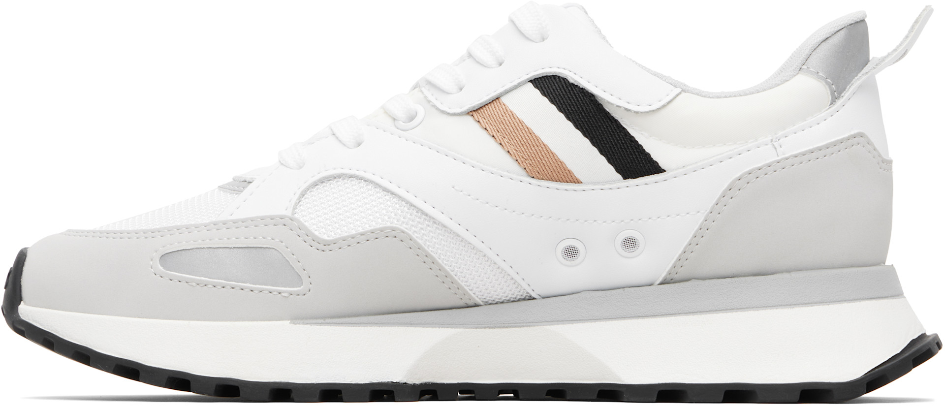 BOSS - White Mixed-Material Leather & Mesh Sneakers