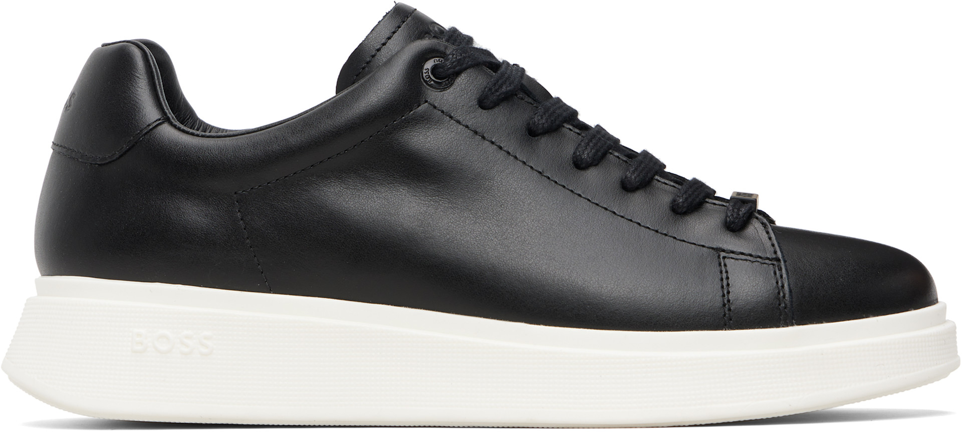 BOSS - Black Rubber-Outsole Leather Sneakers