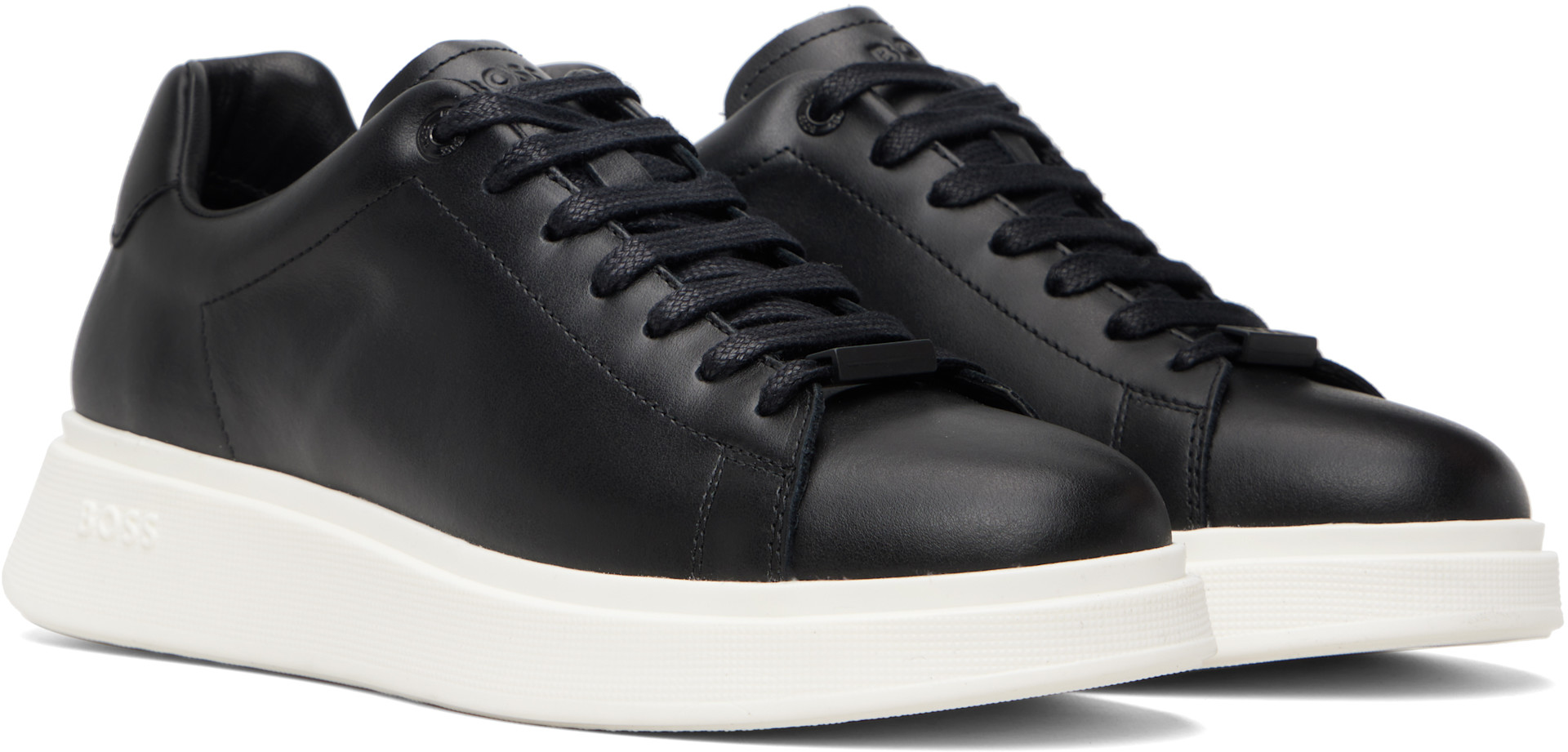 BOSS - Black Rubber-Outsole Leather Sneakers