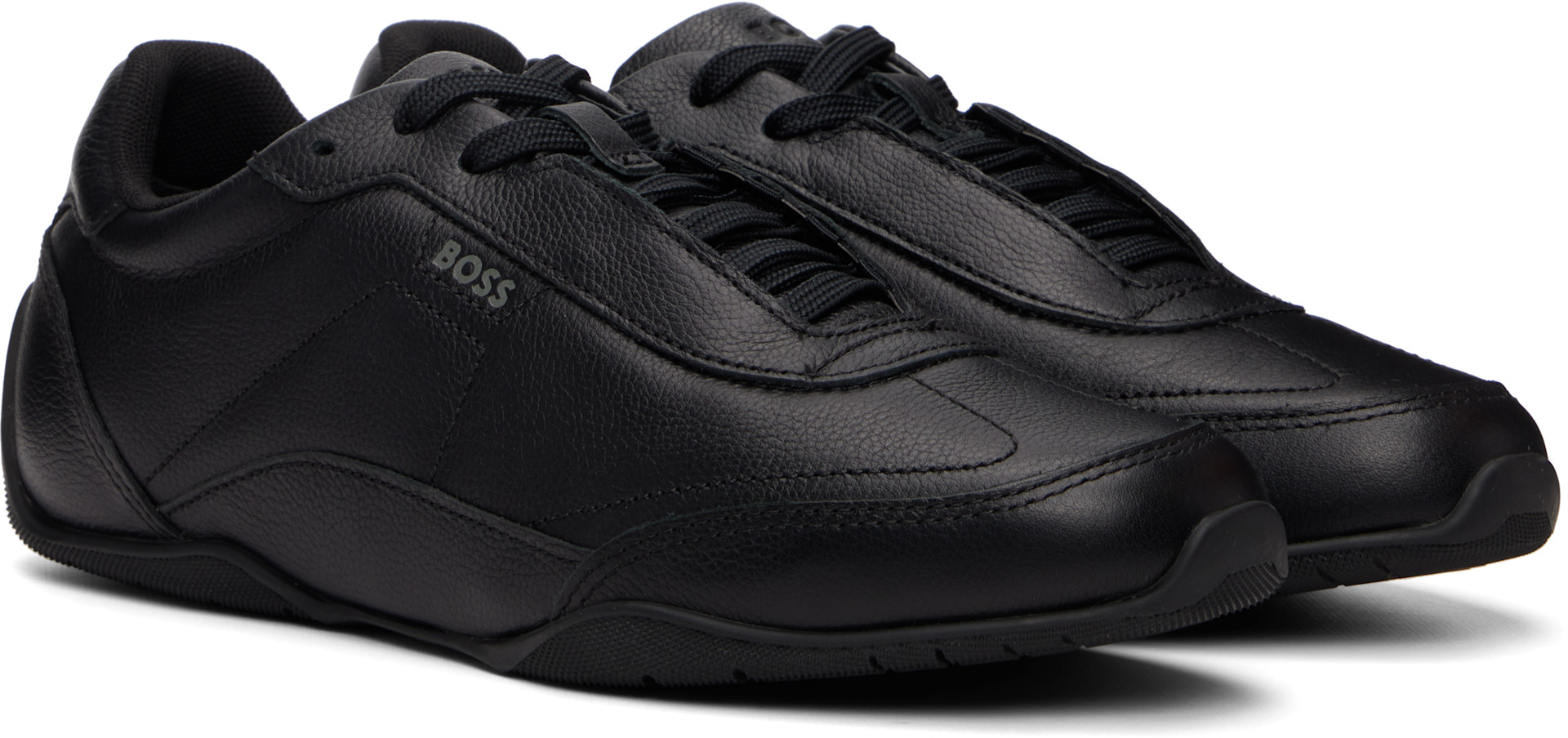 BOSS - Black Logo Detail Leather Sneakers