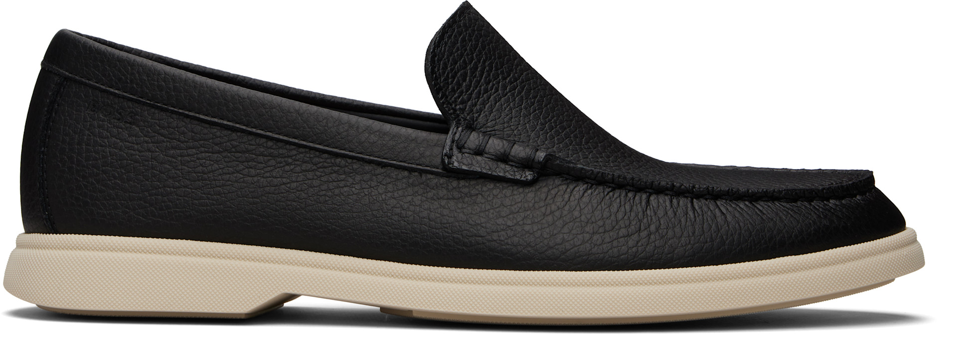 BOSS - Black Logo-Detail Tumbled Leather Loafers