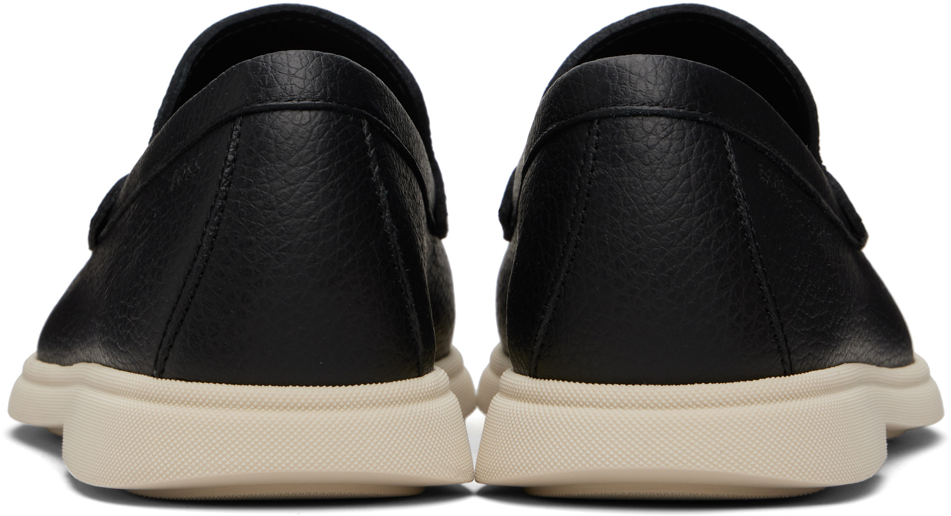 BOSS - Black Logo-Detail Tumbled Leather Loafers