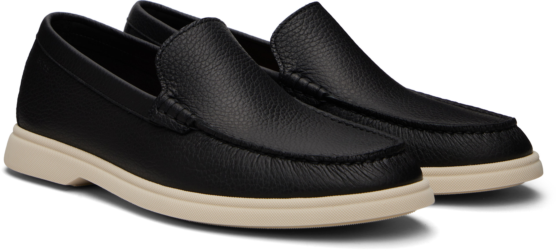 BOSS - Black Logo-Detail Tumbled Leather Loafers