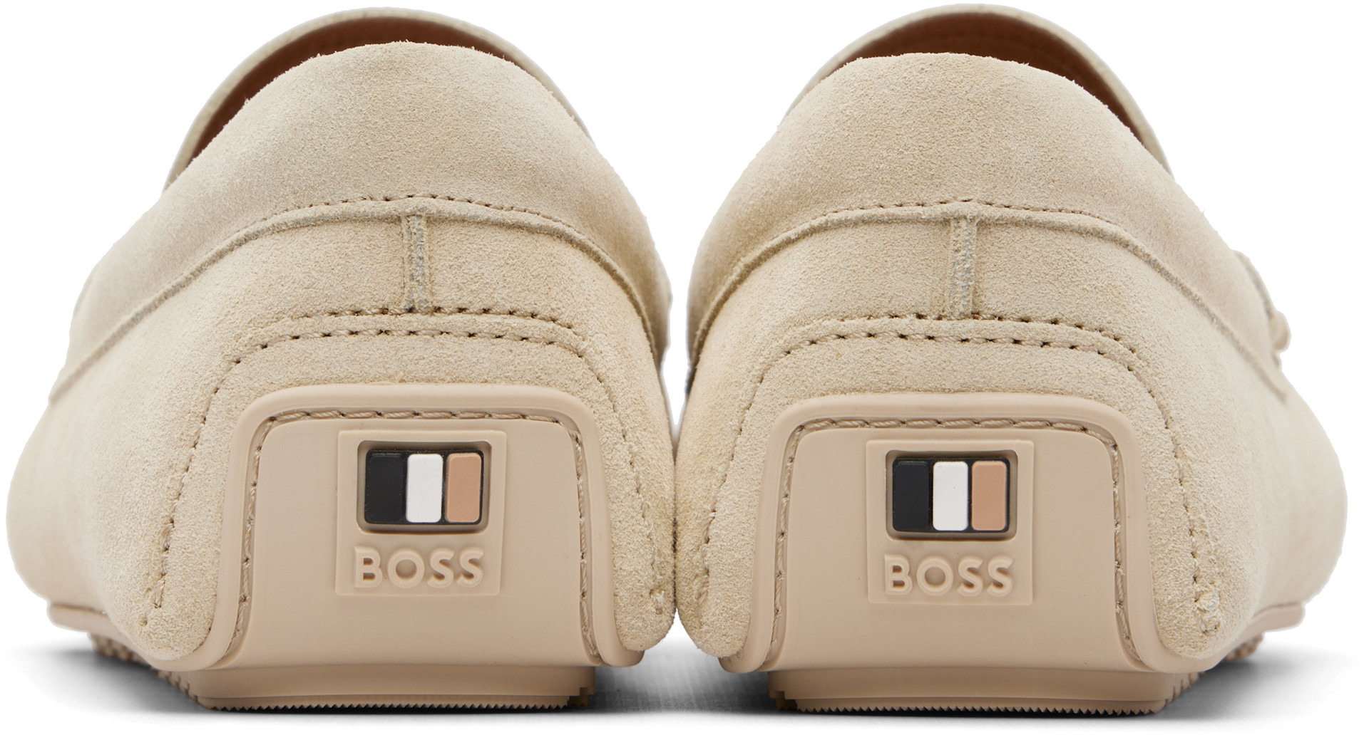 BOSS: Off-White Penny-Trim Suede Loafers | SSENSE display picture 2