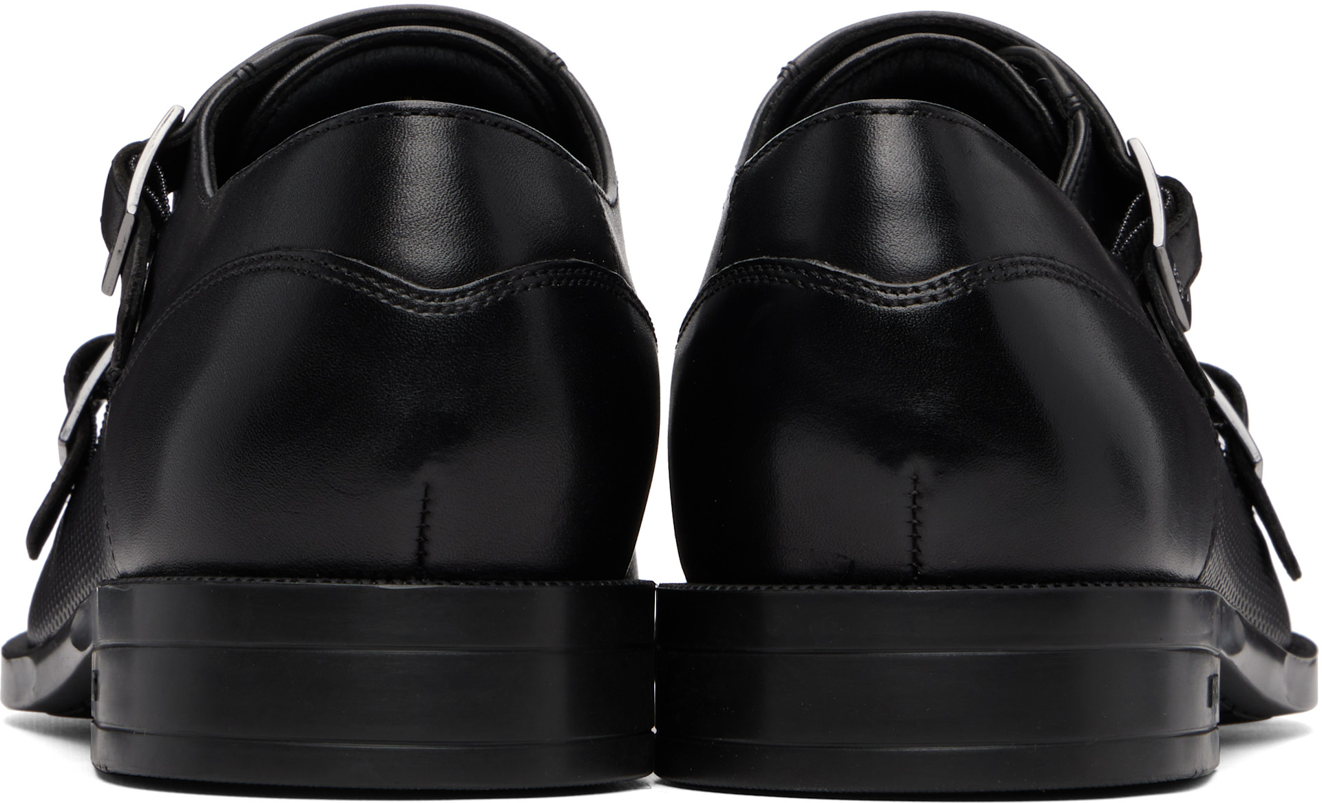 未使用級✨HUGO BOSS ダブルモンクストラップシューズ　7 1/2 BOSS: ブラック Double Monk レザー モンクストラップ | SSENSE 日本