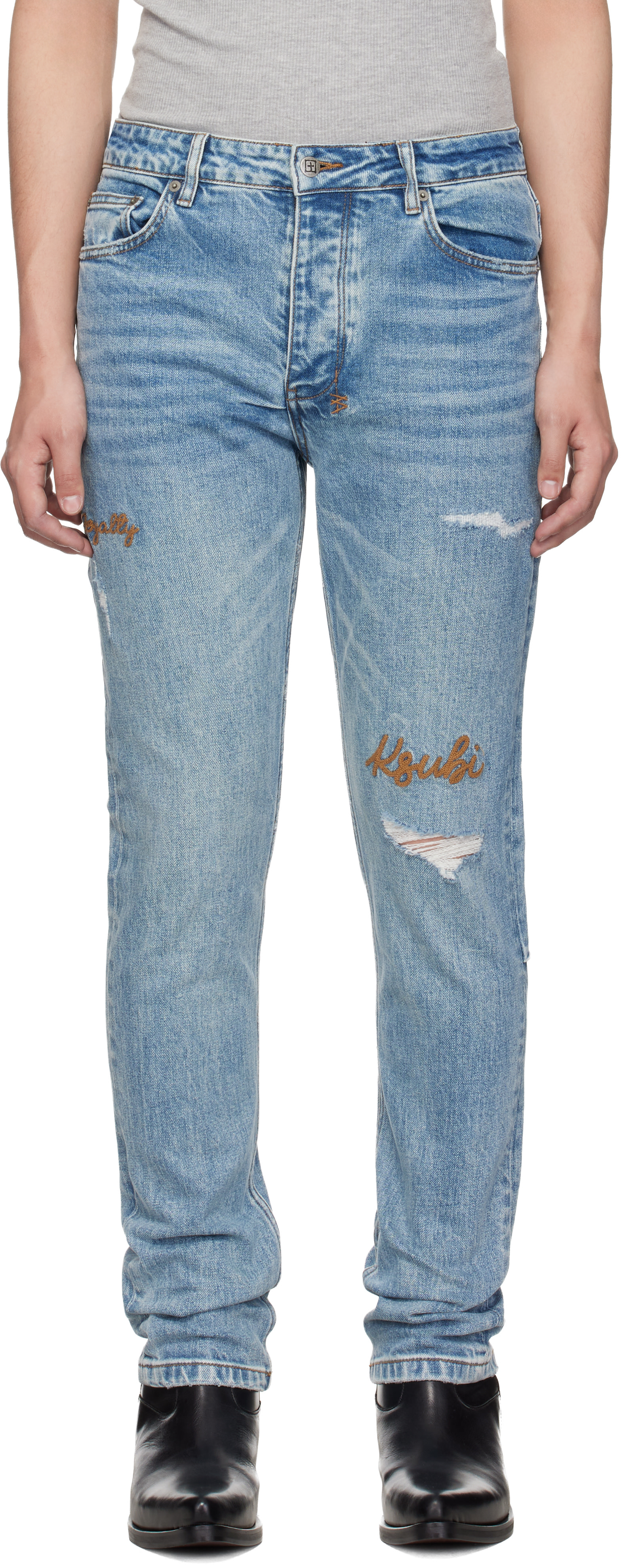 Ksubi スビ インディゴブルー パッチ付き 32 美品】Ksubi スビ 総柄 