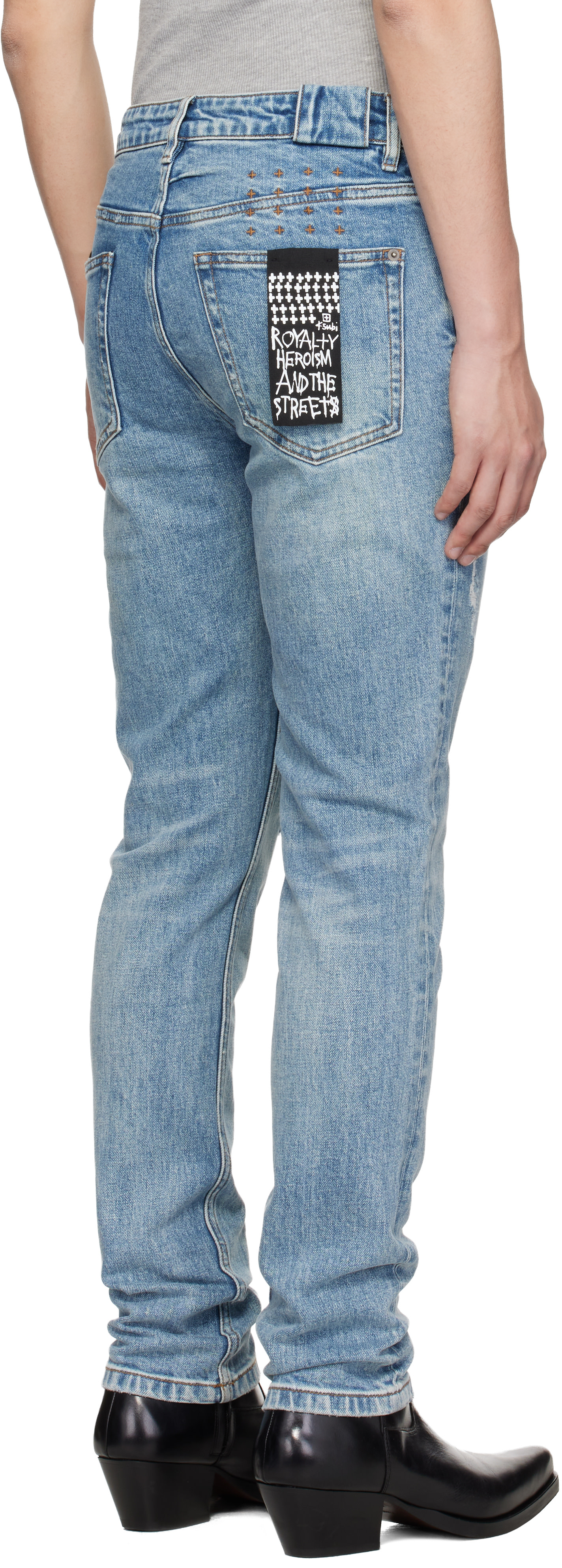 「Koji」です Ksubi: Blue Chitch Public Repair Skribed Jeans | SSENSE
