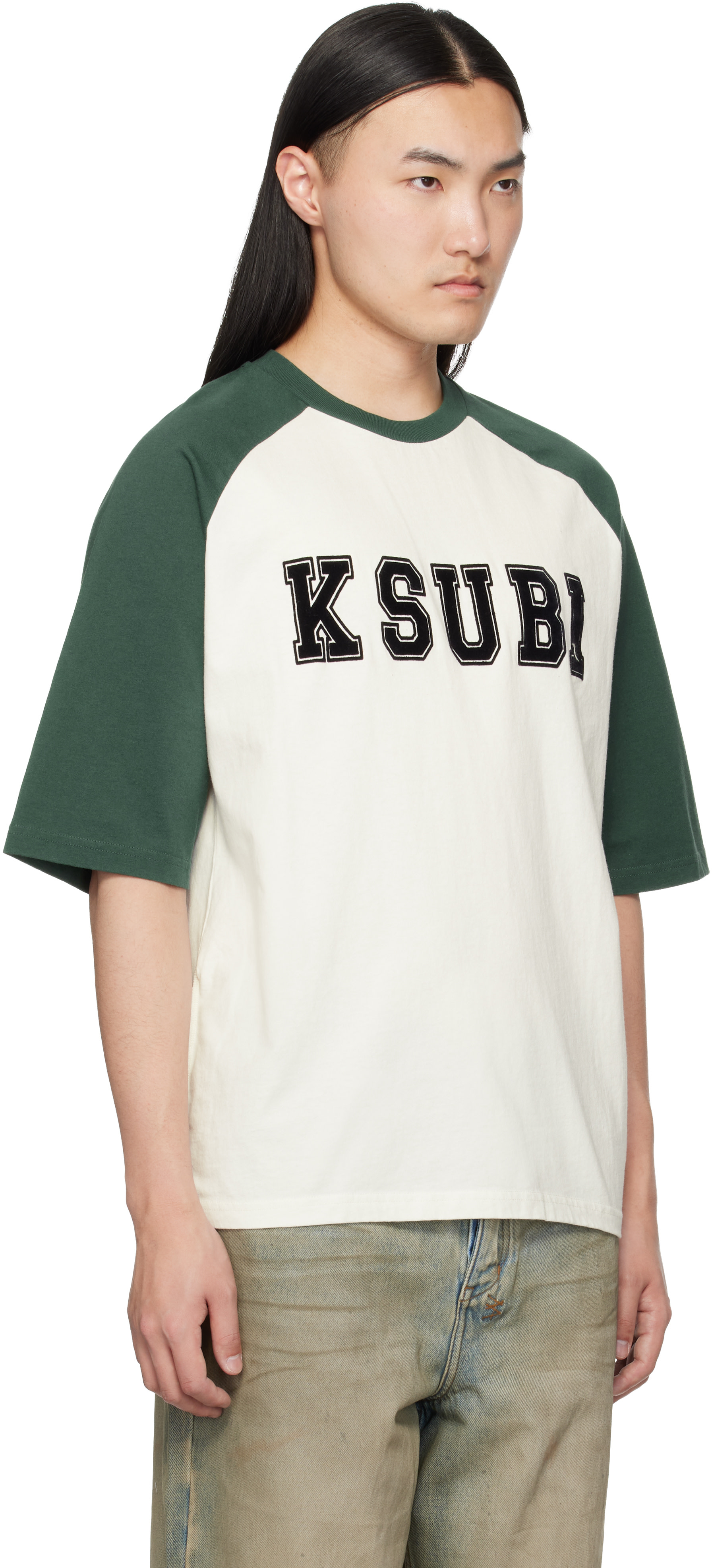 Ksubi: White & Green '99' Biggie Raglan S/S T-shirt | SSENSE