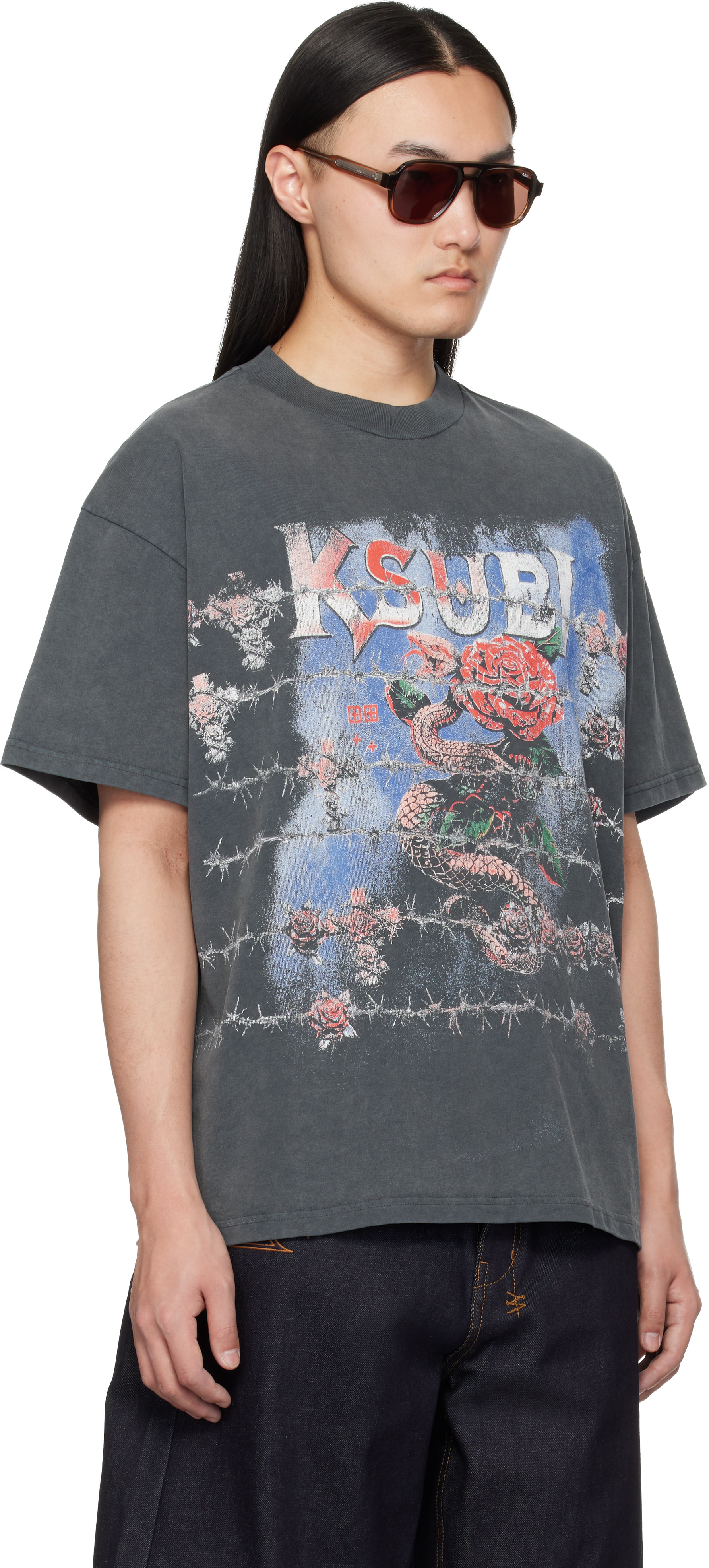Ksubi: Gray Death Snake Ekcess S/S Rhino T-shirt | SSENSE