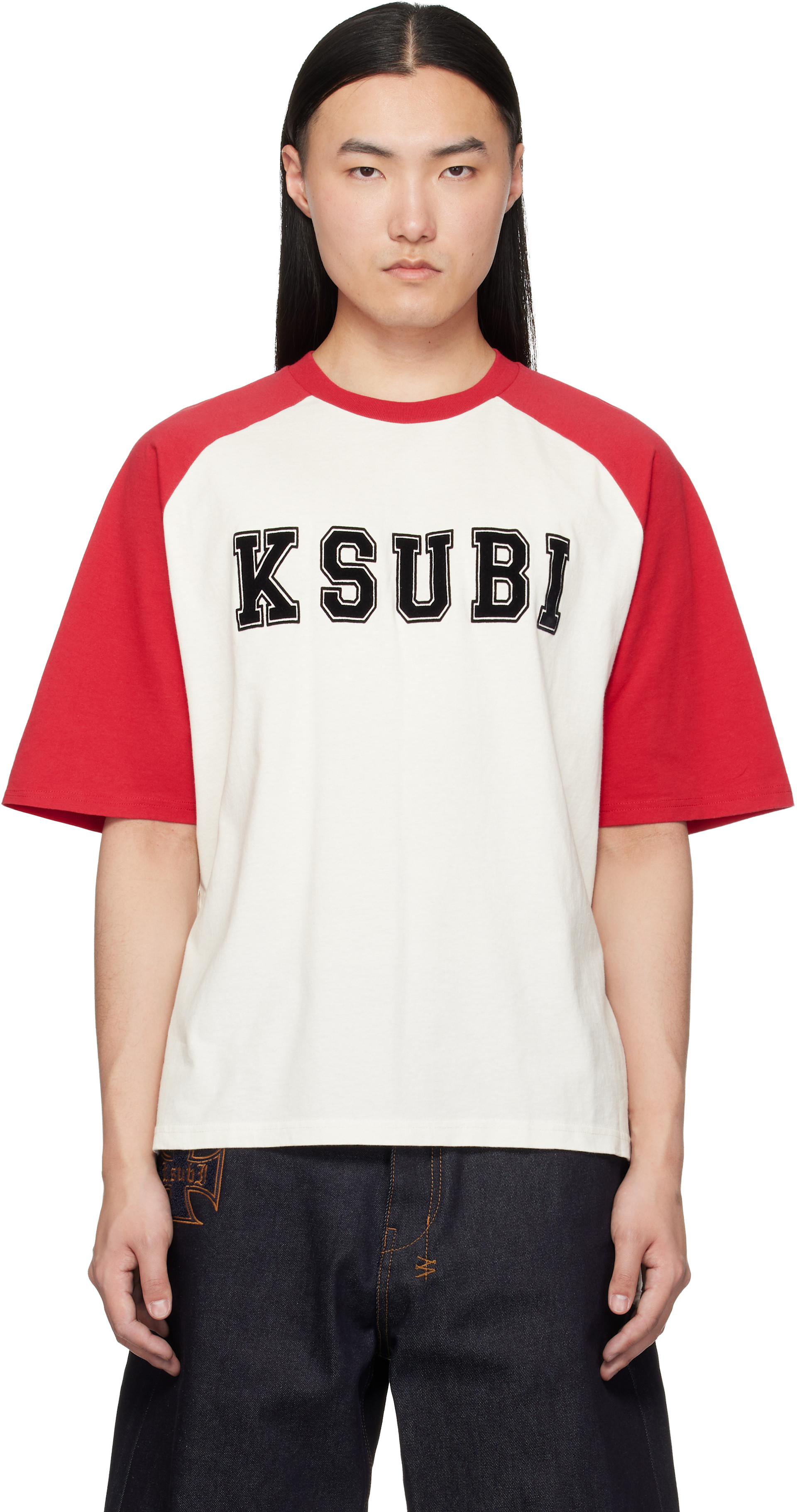 Ksubi: White & Red '99' Biggie Raglan S/S T-shirt | SSENSE