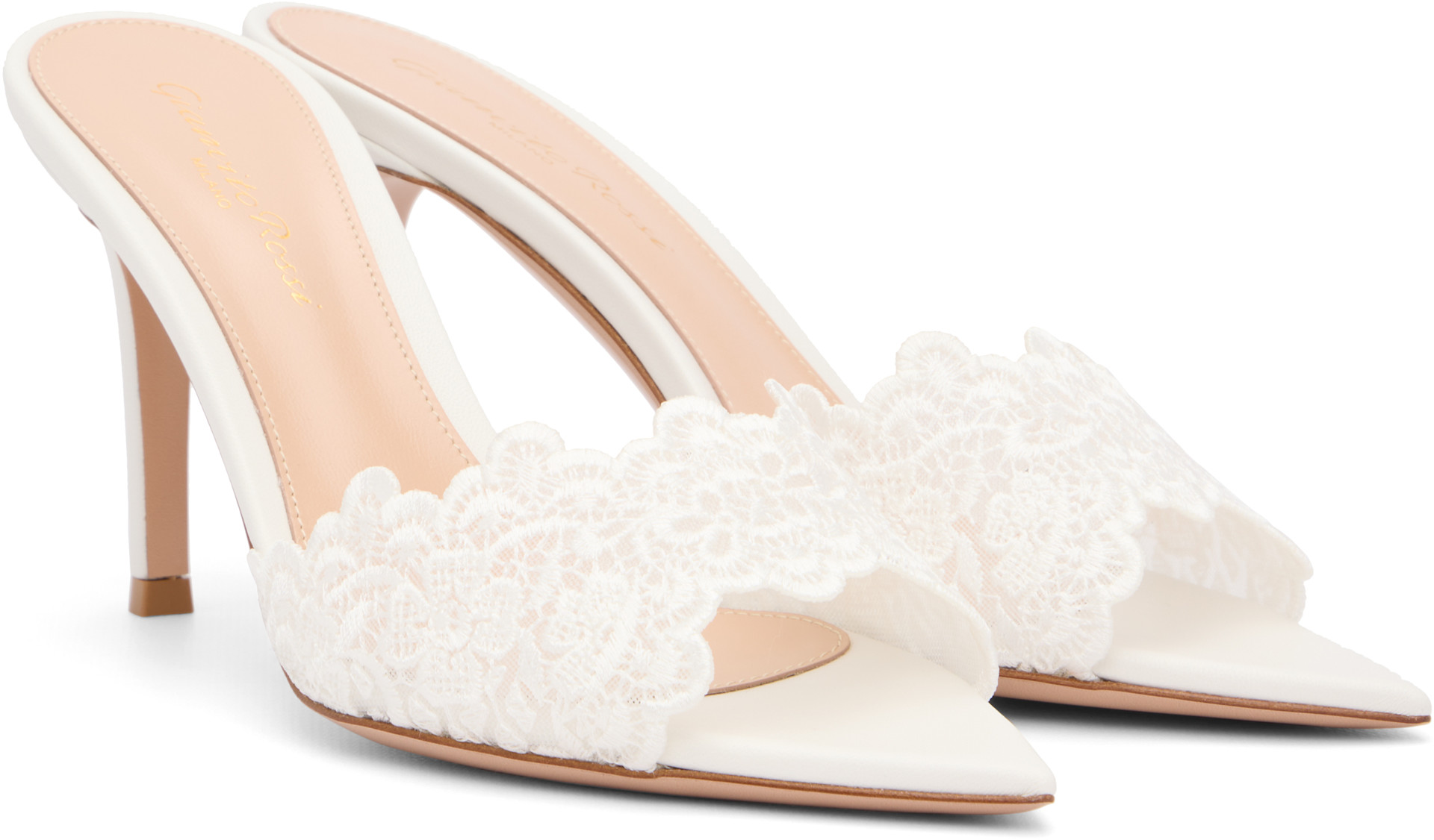 Gianvito Rossi ホワイトミュール Gianvito Rossi: White Yvonne Mule Heeled Sandals | SSENSE