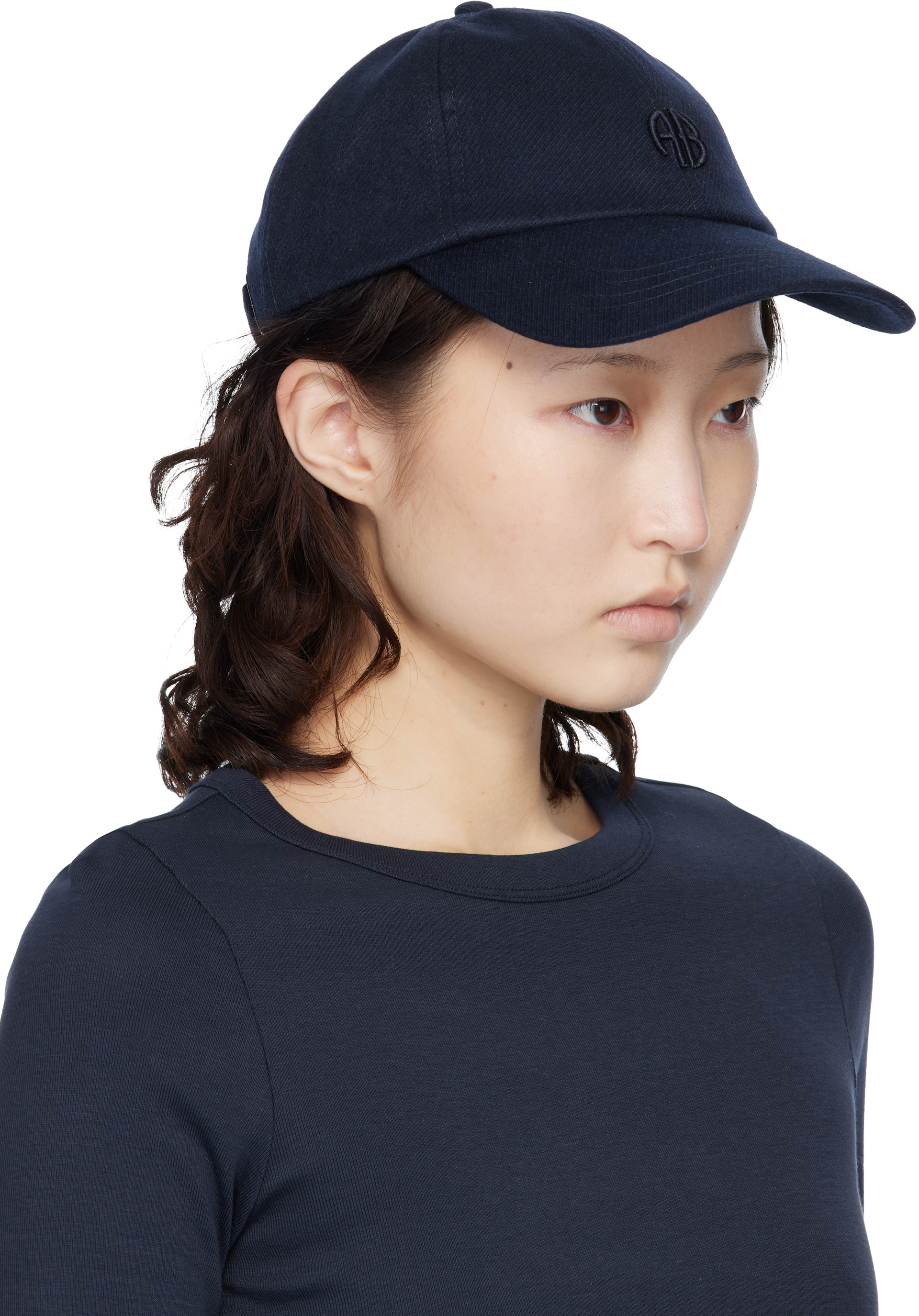 ANINE BING: Navy Wool Jeremy Baseball Cap | SSENSE