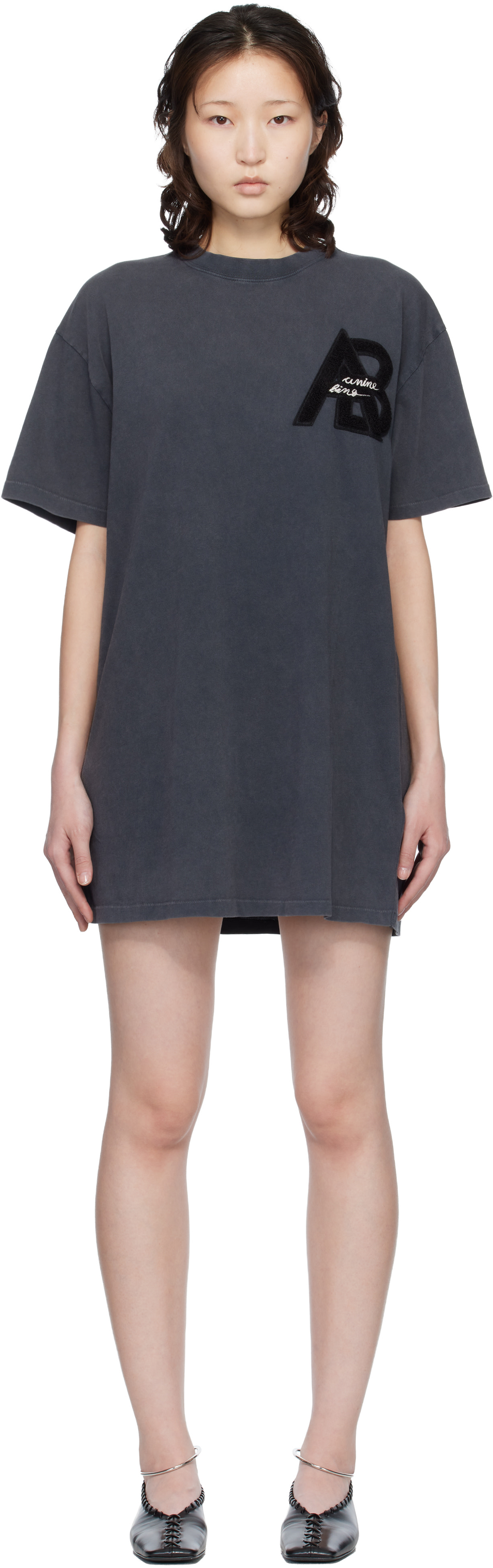 ANINE BING - Robe courte Beth grise à logo