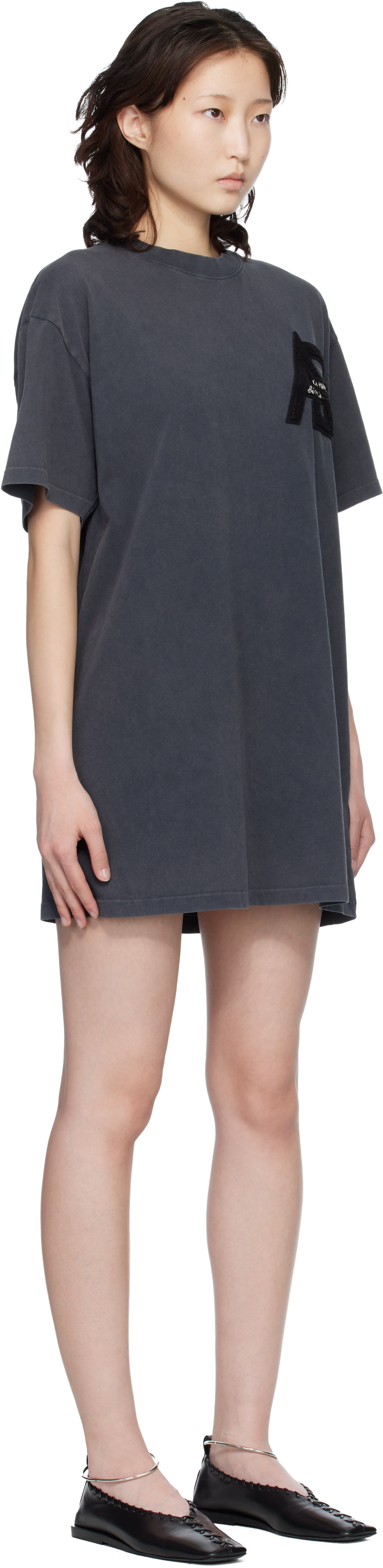 ANINE BING - Robe courte Beth grise à logo