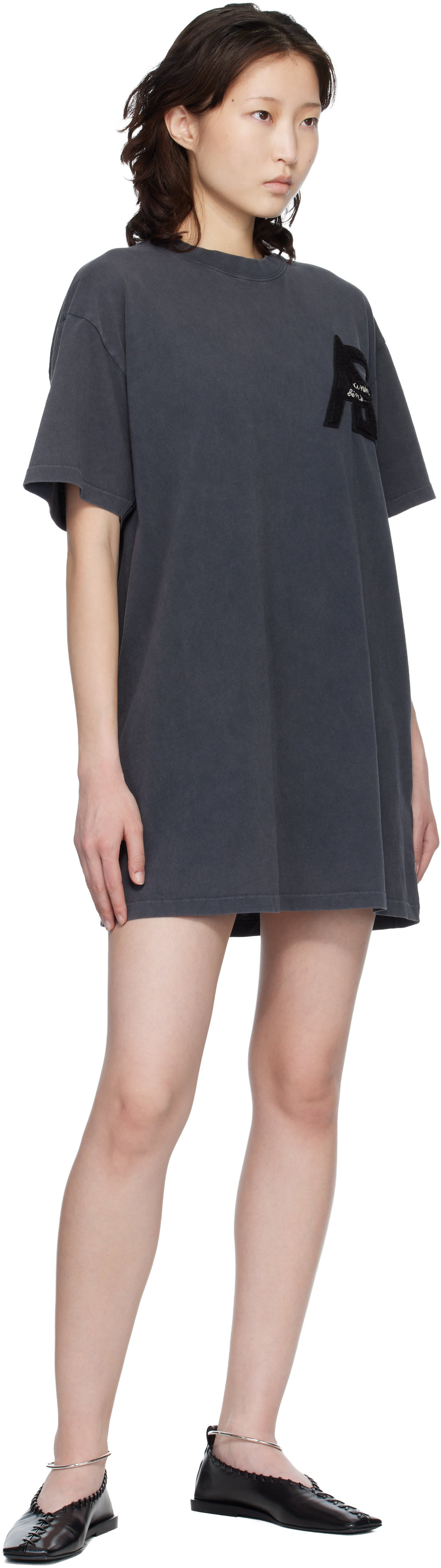 ANINE BING - Robe courte Beth grise à logo