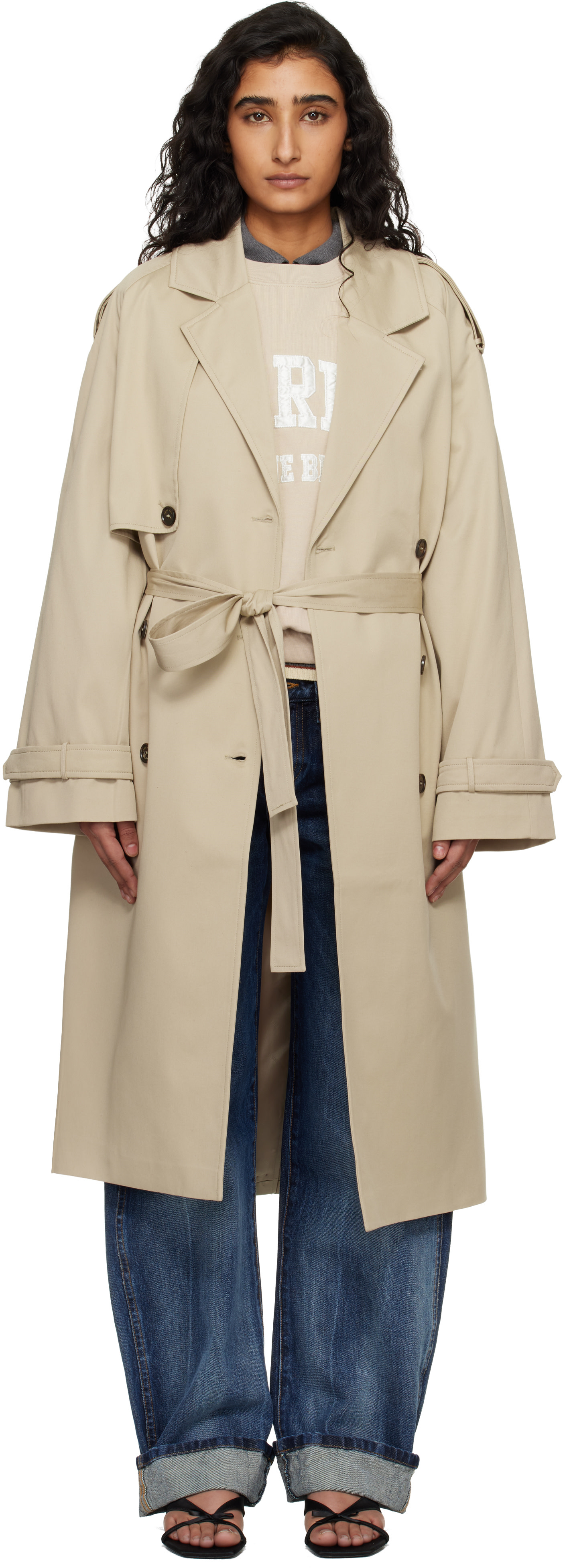 ANINE BING: Taupe Rickie Maxi Trench Coat | SSENSE