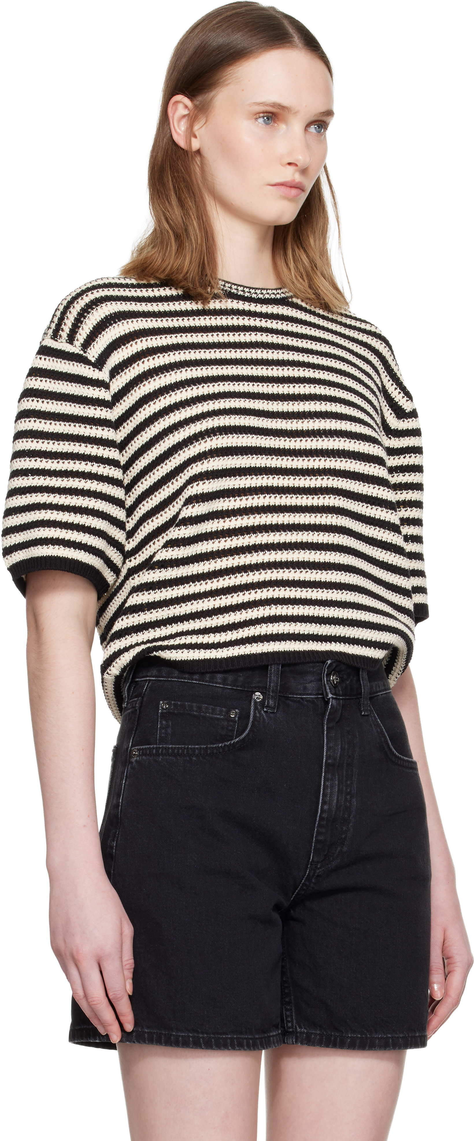 ANINE BING - Pull Theo noir et blanc cassé