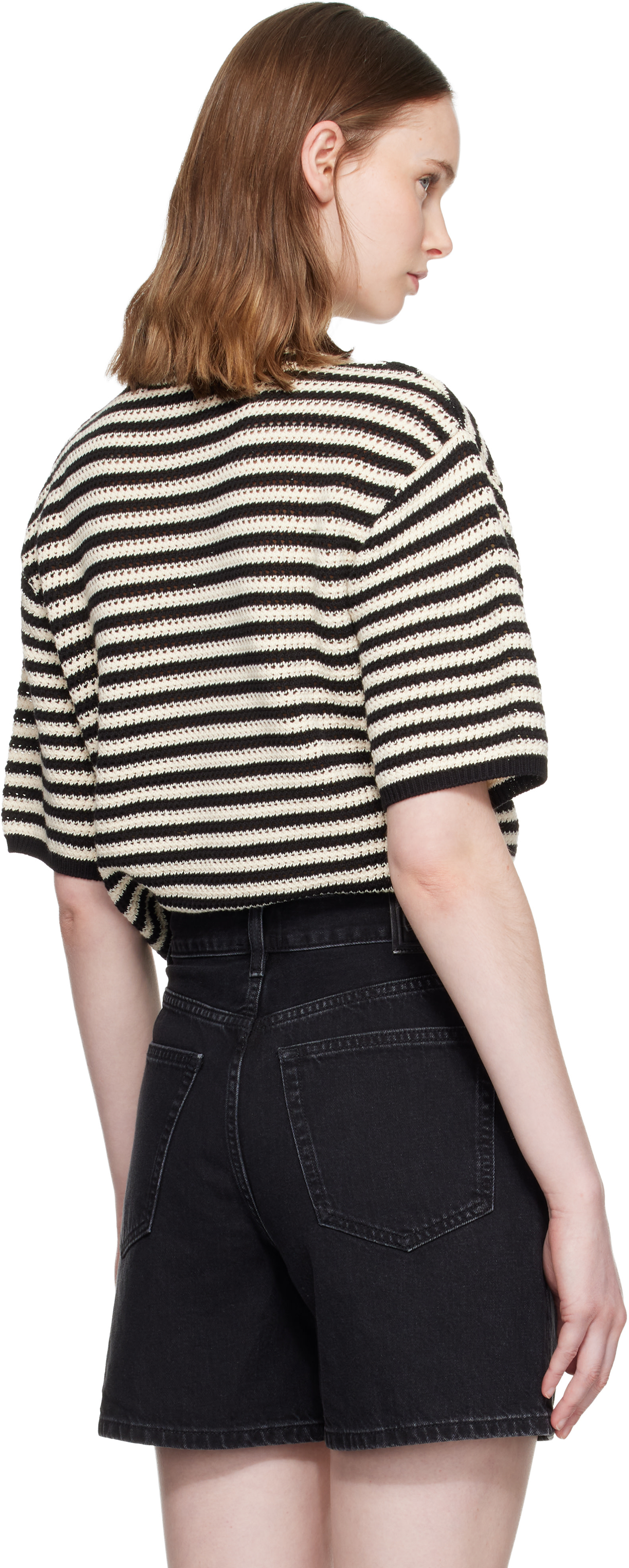 ANINE BING - Pull Theo noir et blanc cassé