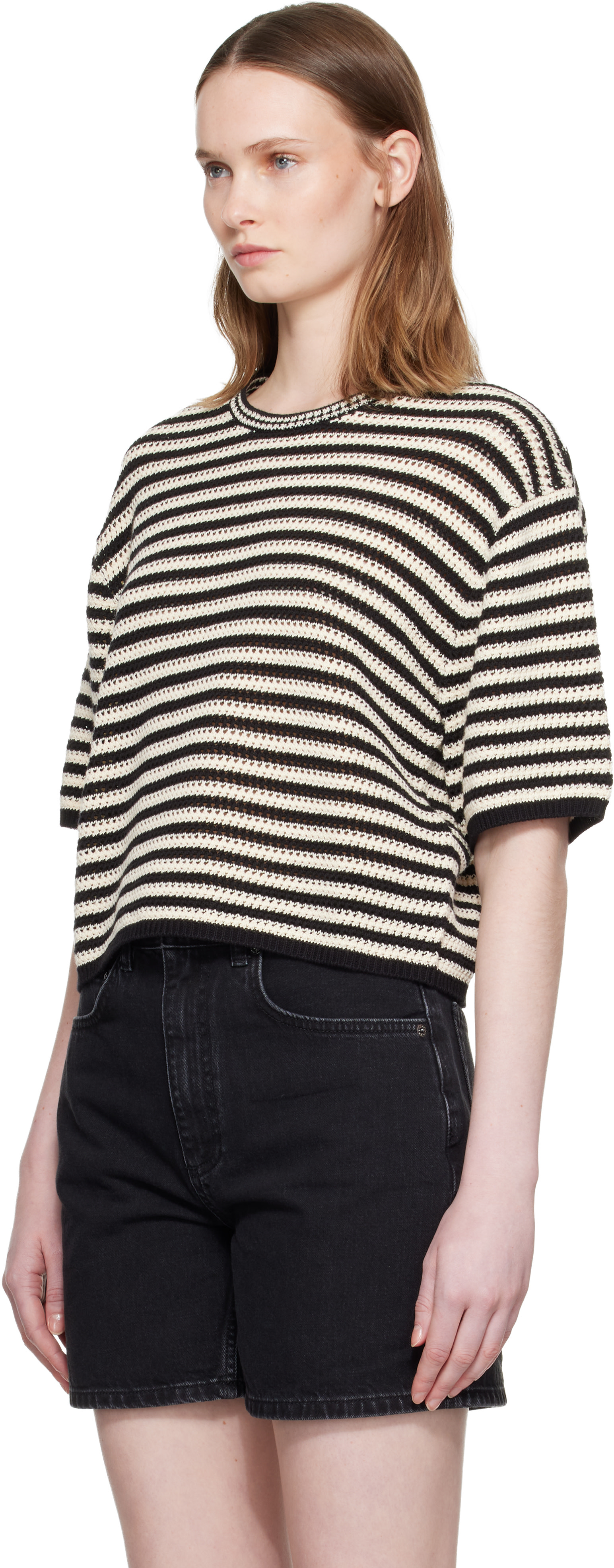 ANINE BING - Pull Theo noir et blanc cassé