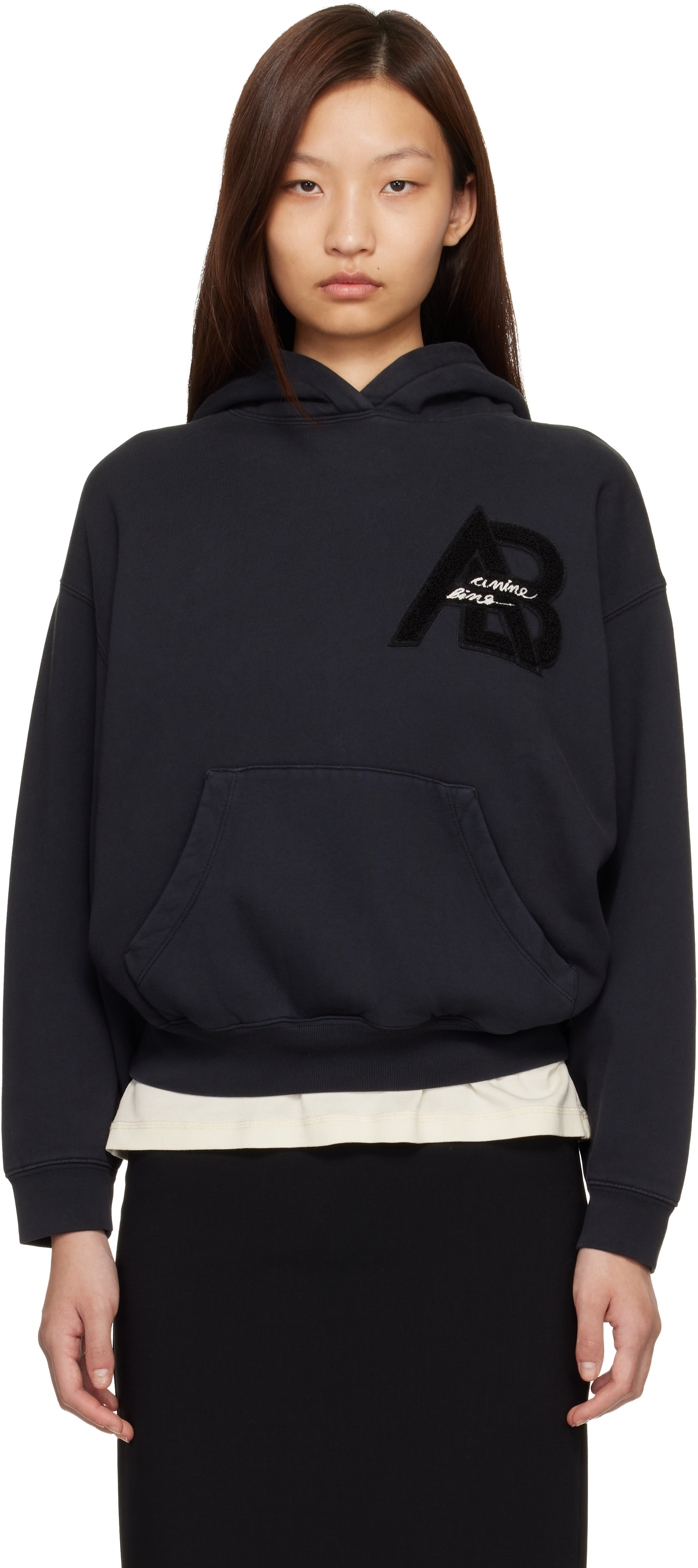 ANINE BING - Pull à capuche de style teddy Jaci noir
