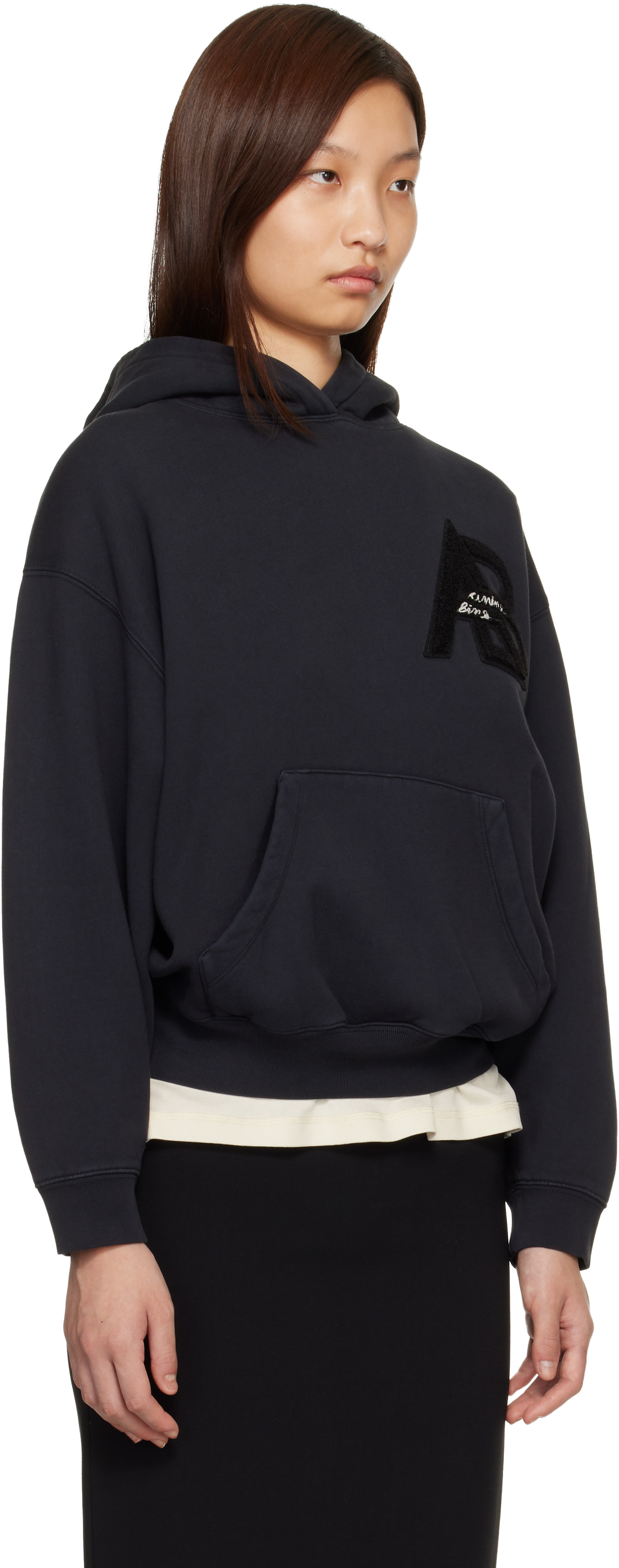ANINE BING - Pull à capuche de style teddy Jaci noir