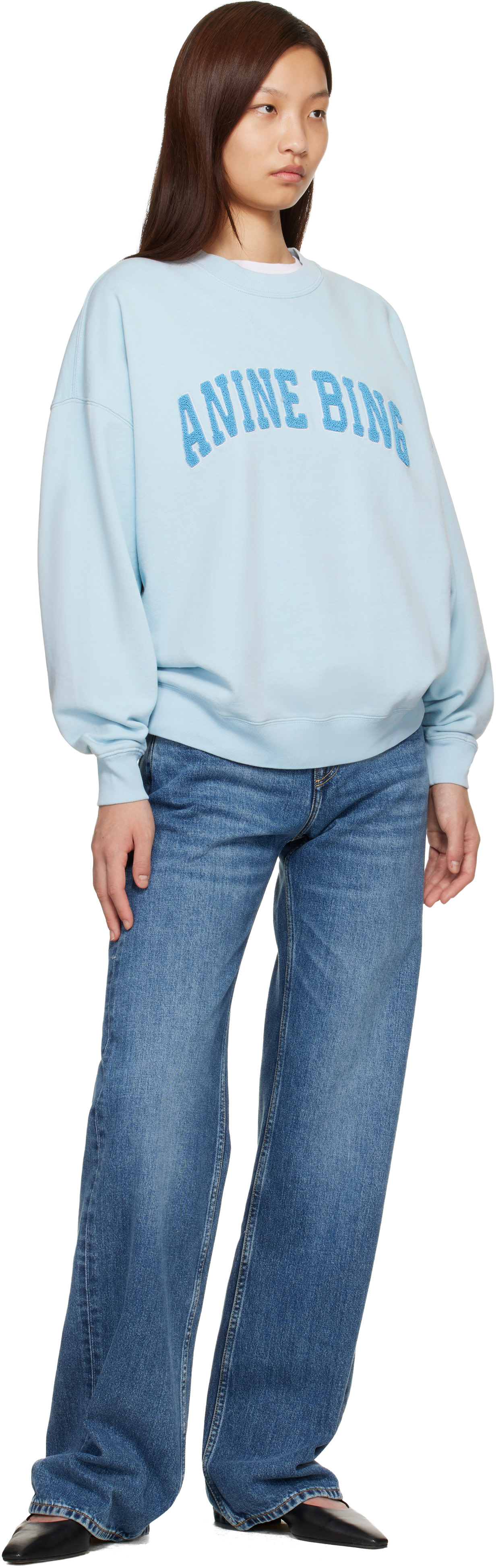 ANINE BING - Pull molletonné Miles bleu à logo