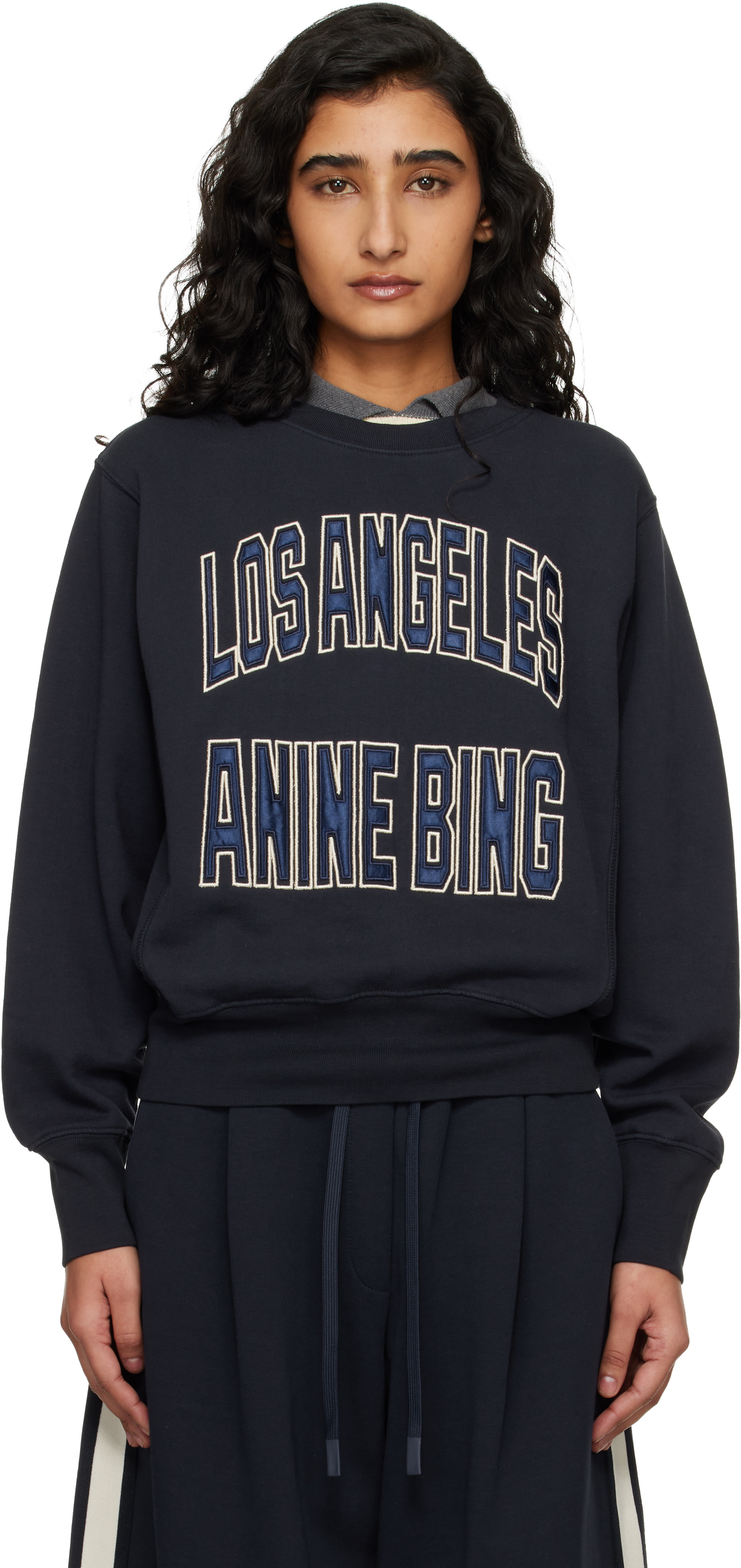 ANINE BING - Pull molletonné écourté Harry bleu marine