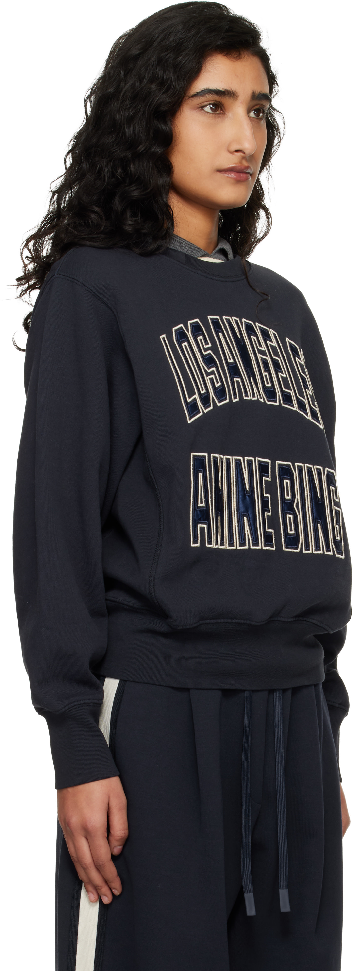 ANINE BING - Pull molletonné écourté Harry bleu marine
