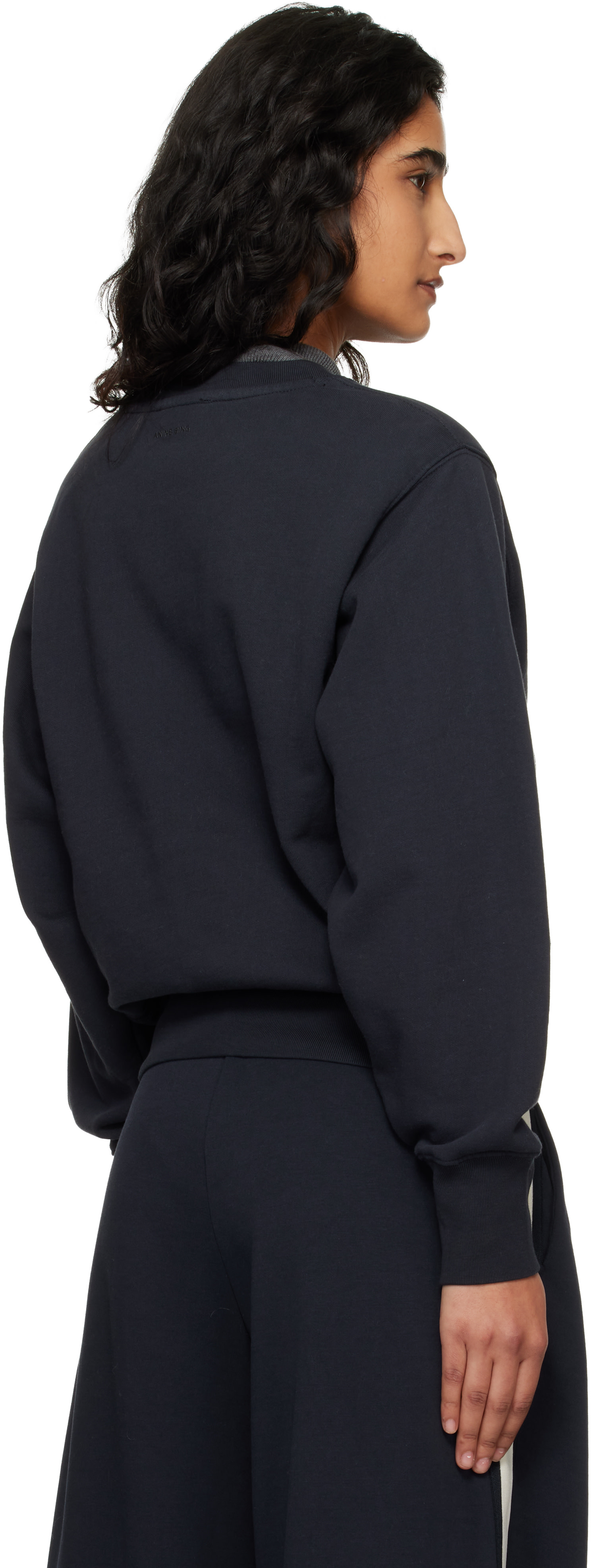 ANINE BING - Pull molletonné écourté Harry bleu marine
