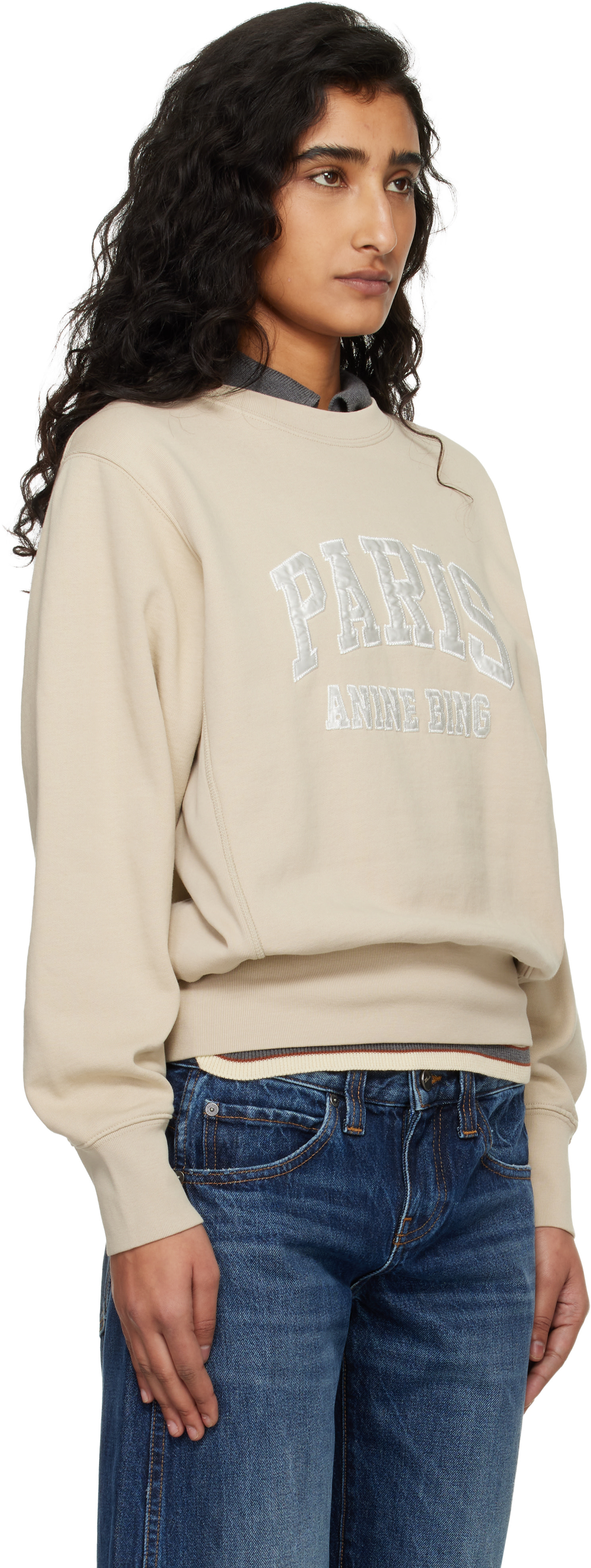 ANINE BING - Pull molletonné rétréci Harry beige à logo Paris