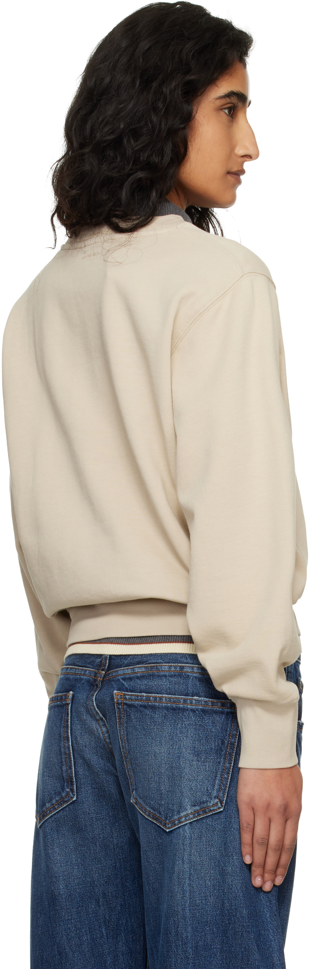 ANINE BING - Pull molletonné rétréci Harry beige à logo Paris