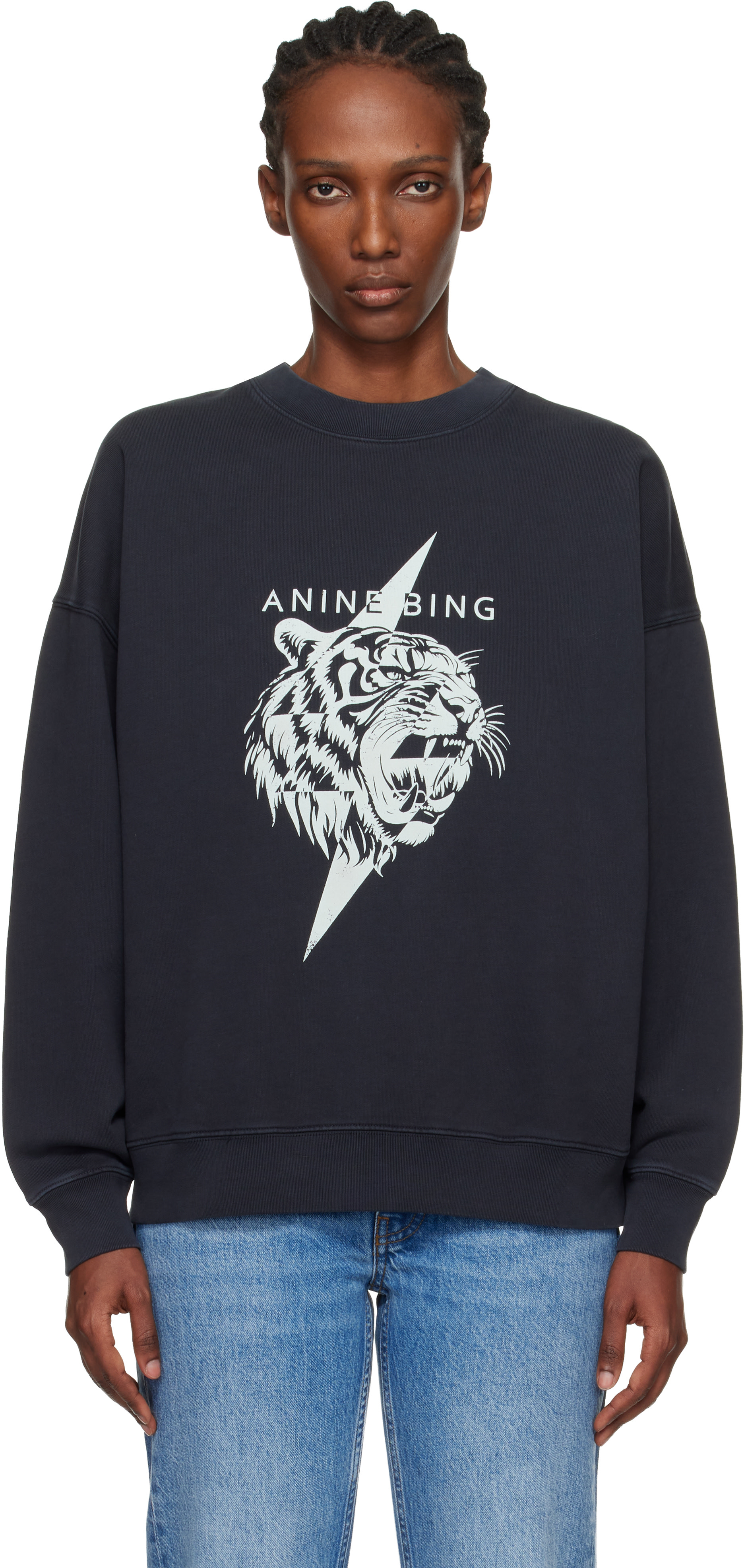 ANINE BING - Pull molletonné Miles noir à image de tigre