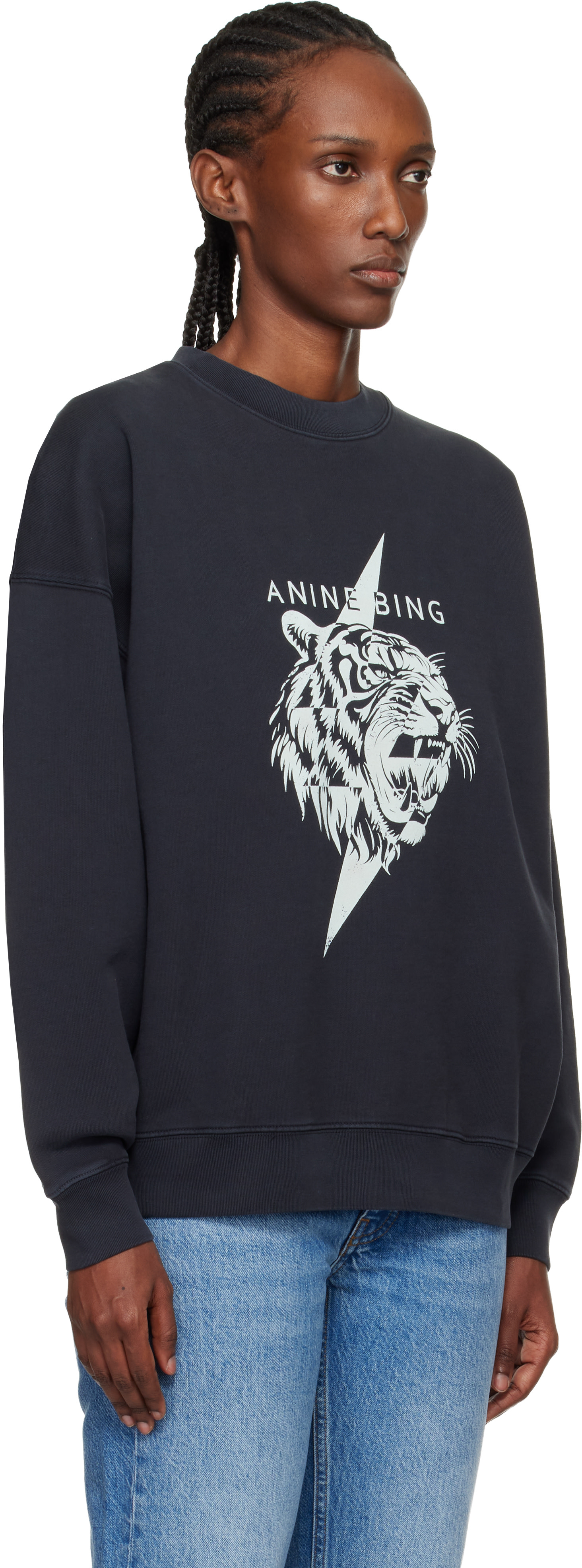 ANINE BING - Pull molletonné Miles noir à image de tigre