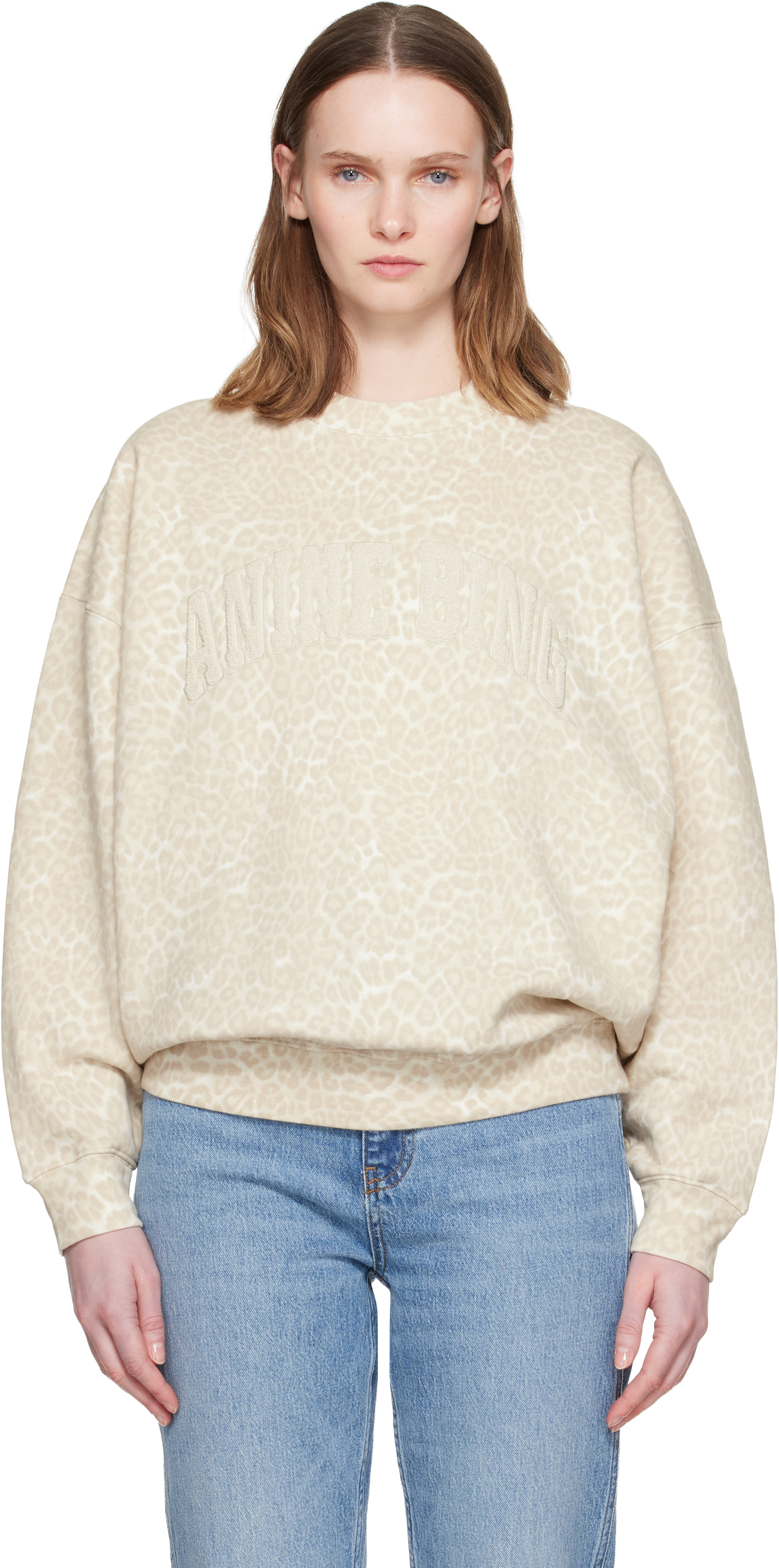 ANINE BING - Pull molletonné Miles beige à logo