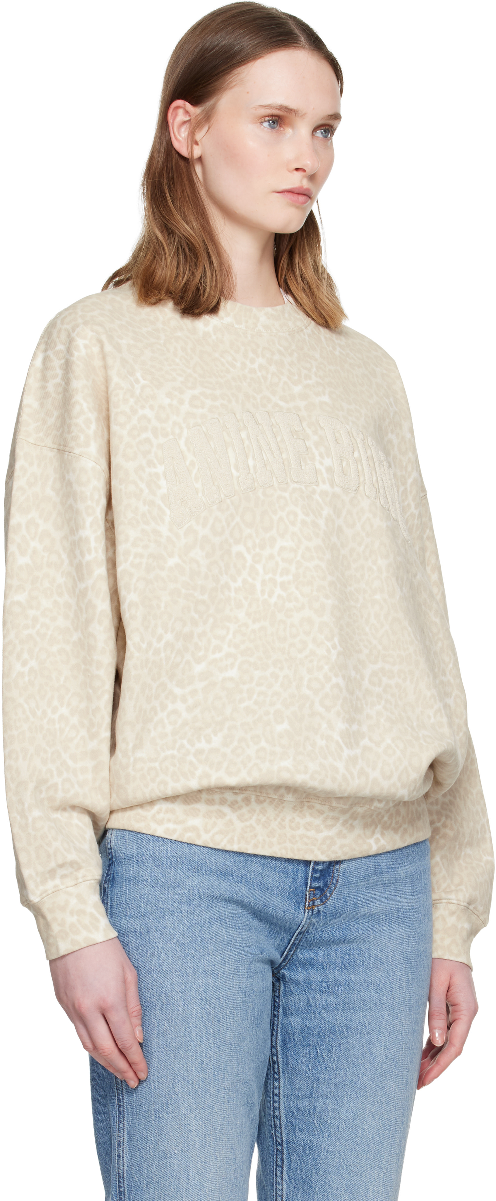 ANINE BING - Pull molletonné Miles beige à logo