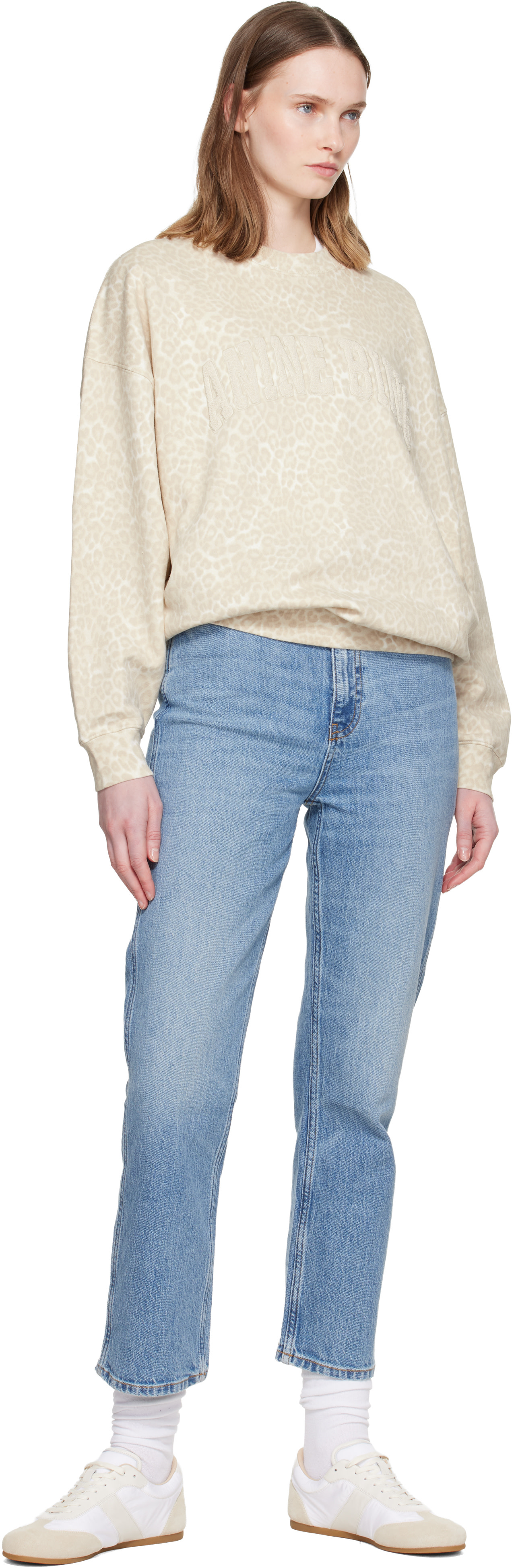 ANINE BING - Pull molletonné Miles beige à logo