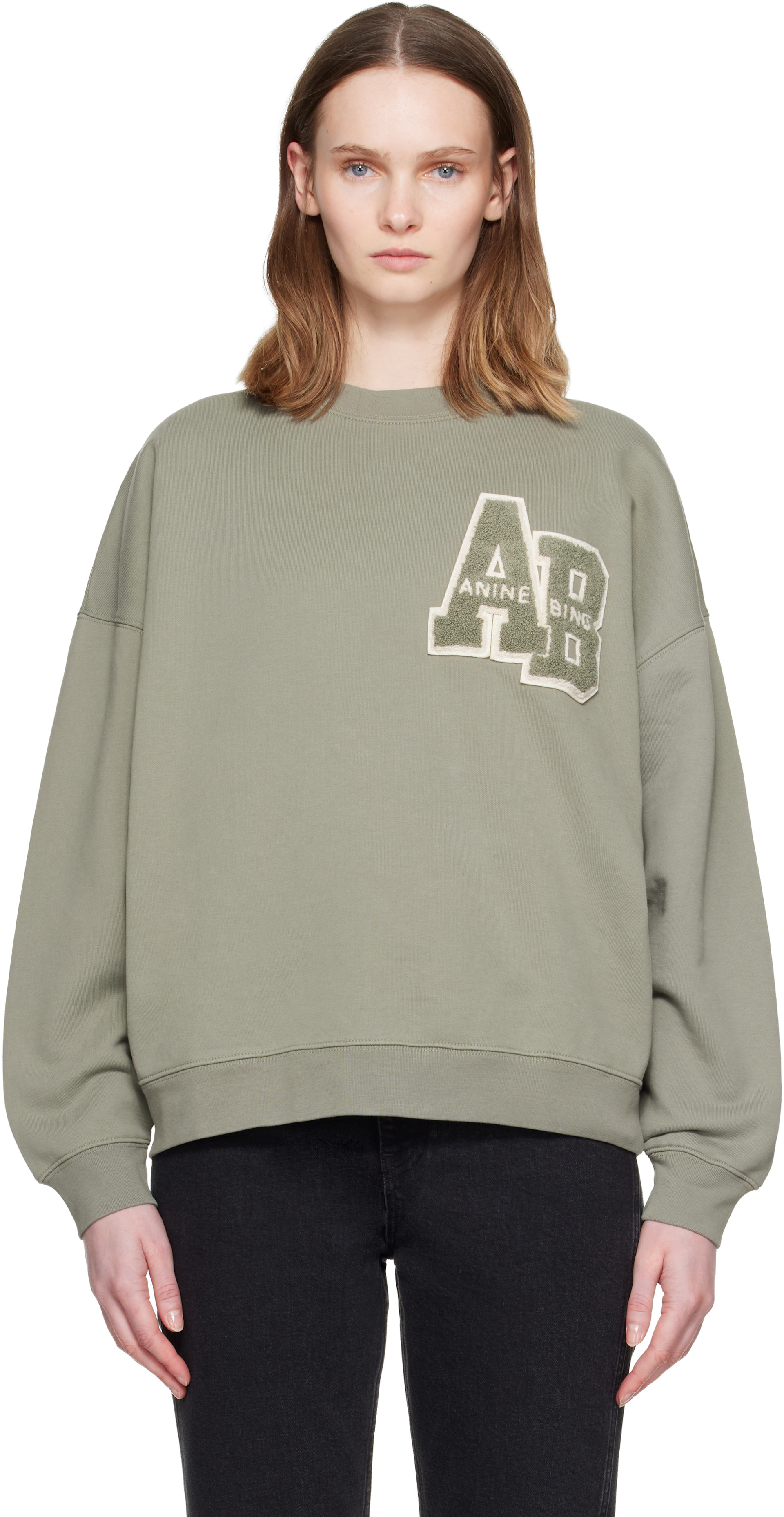 ANINE BING - Pull teddy Miles vert en molleton