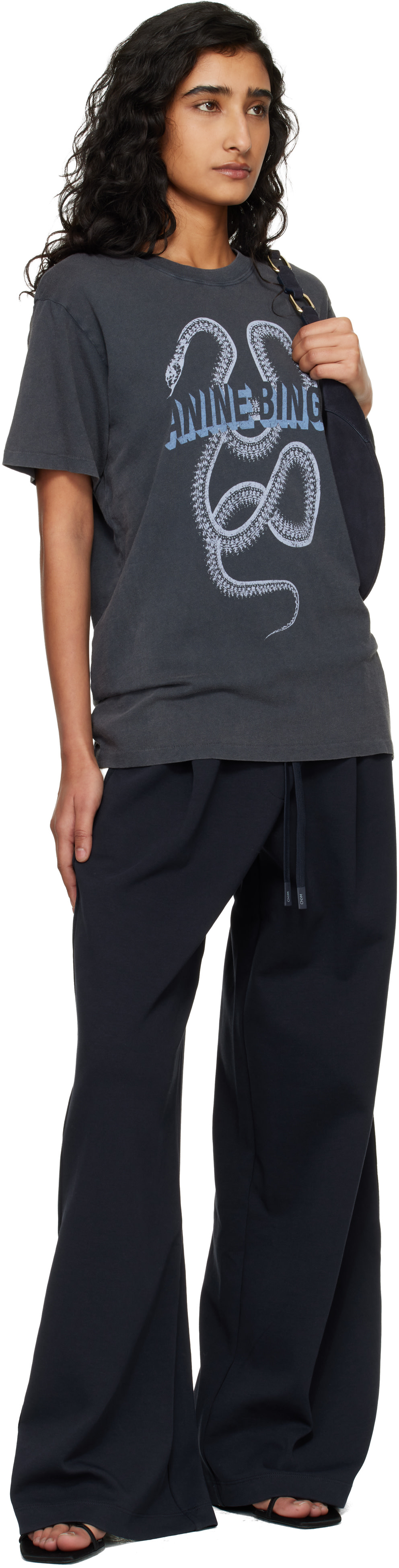 ANINE BING: Black Lili Snake T-shirt | SSENSE