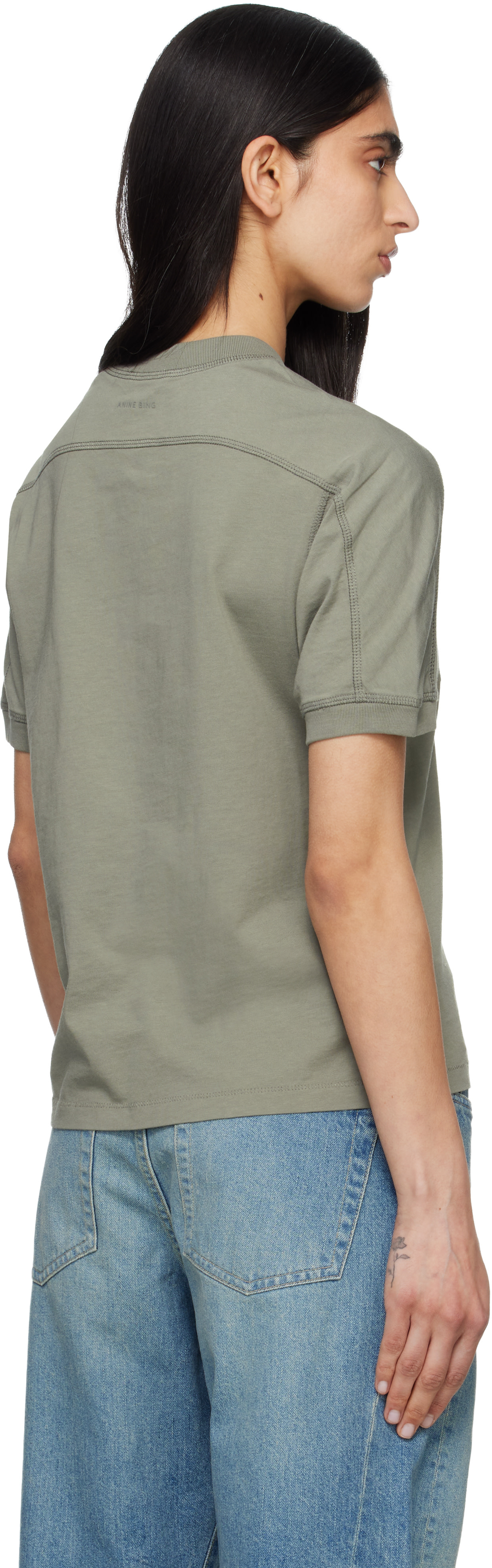 ANINE BING: カーキ Jaylin Collegiate Tシャツ | SSENSE 日本