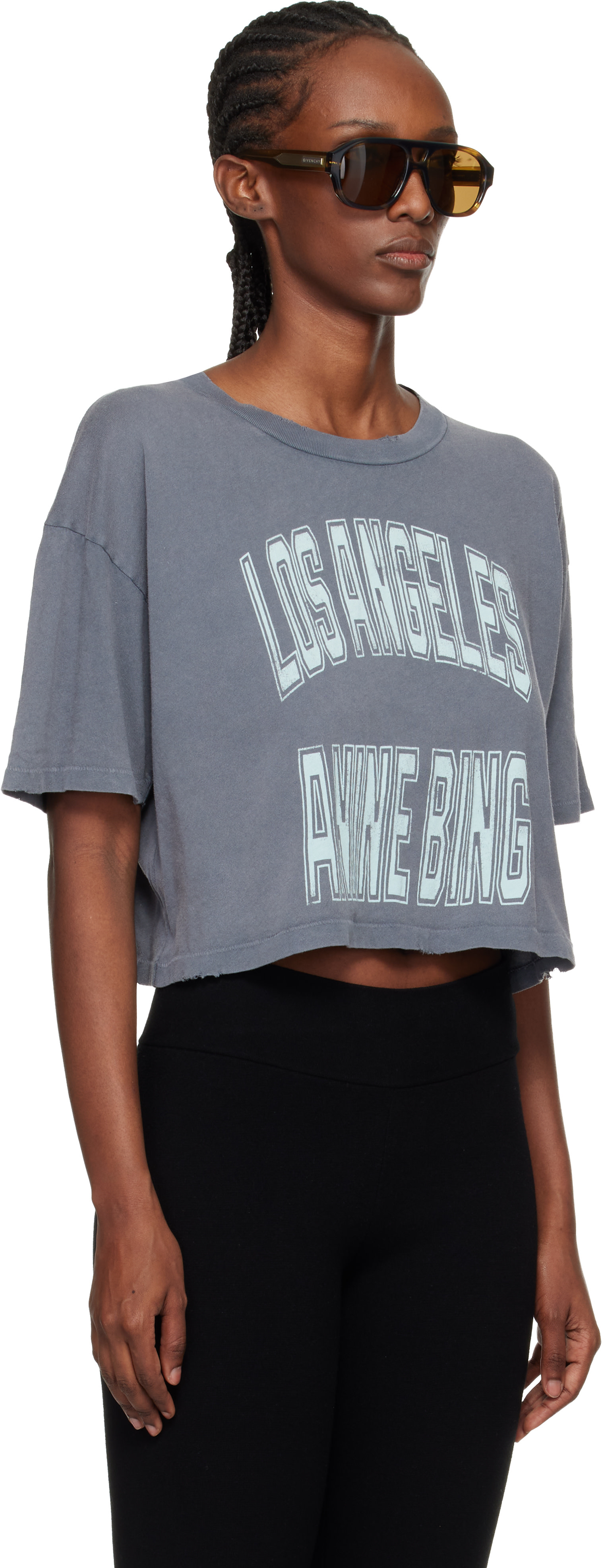 ANINE BING: グレー Johnny クロップド Tシャツ | SSENSE 日本