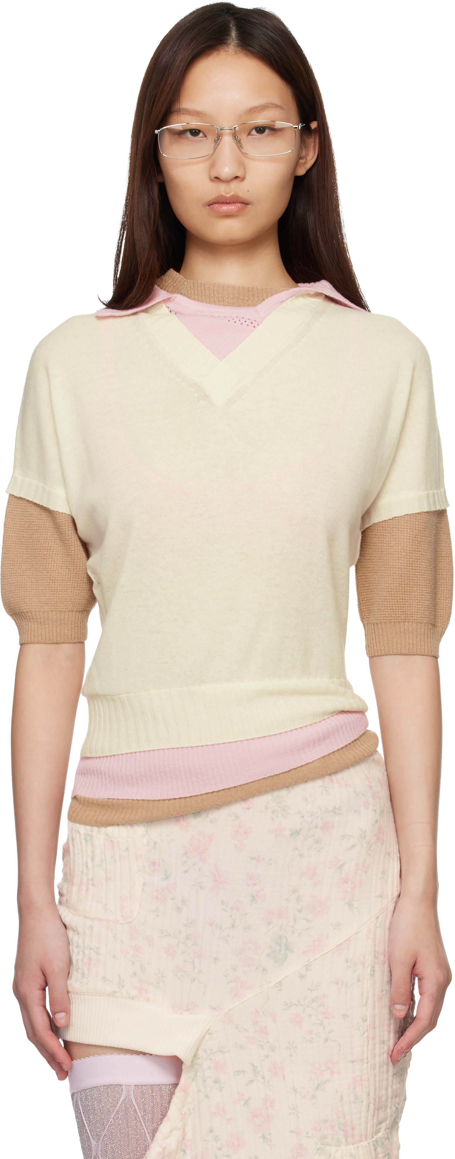 August Barron: Off-White & Brown Triple Sweater | SSENSE