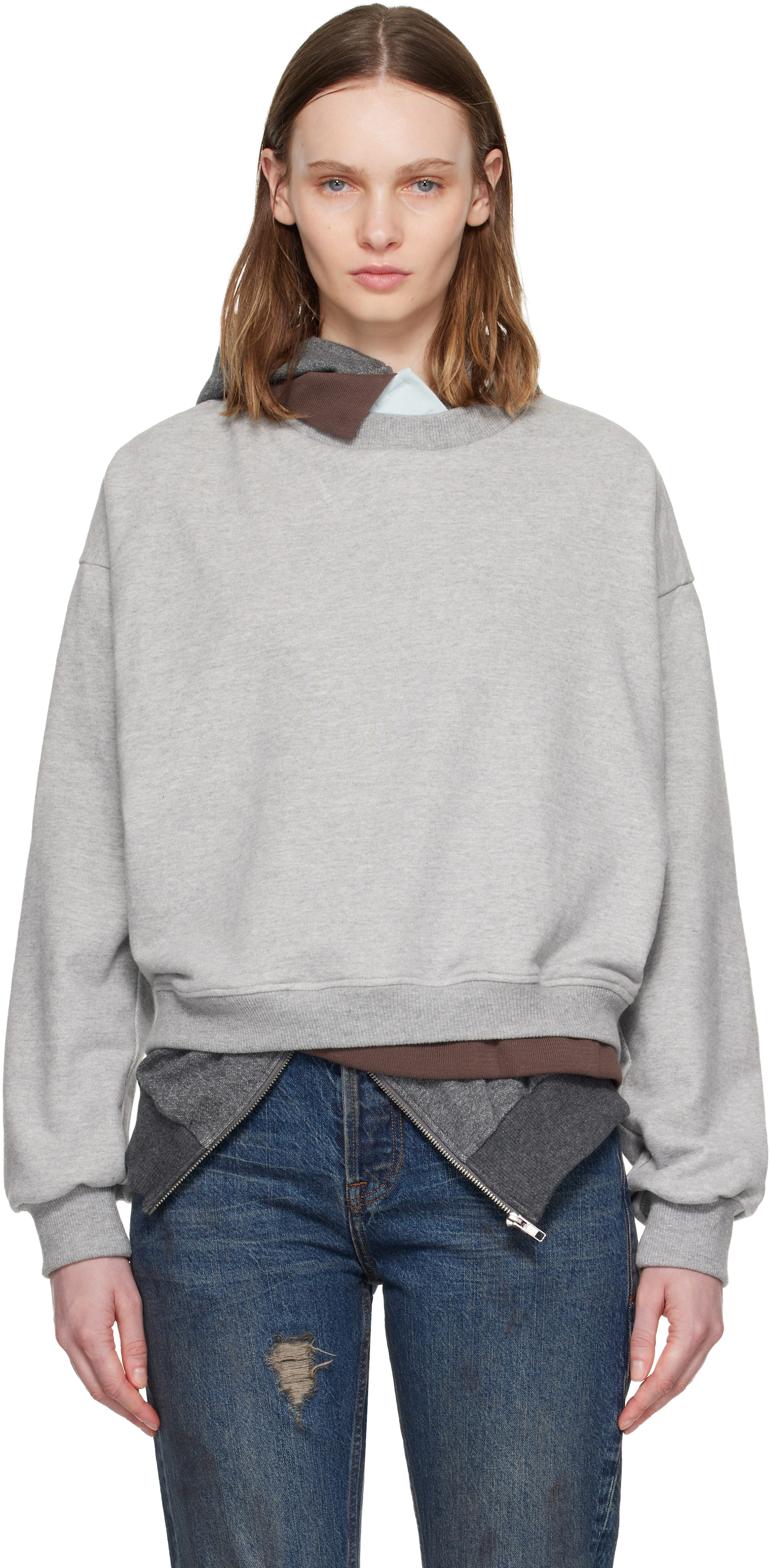 ALL-IN - Pull à capuche étagé gris et brun