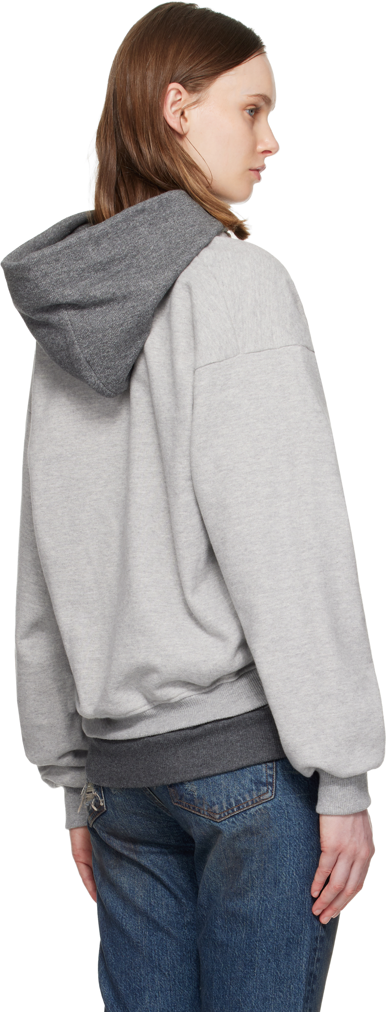 ALL-IN - Pull à capuche étagé gris et brun