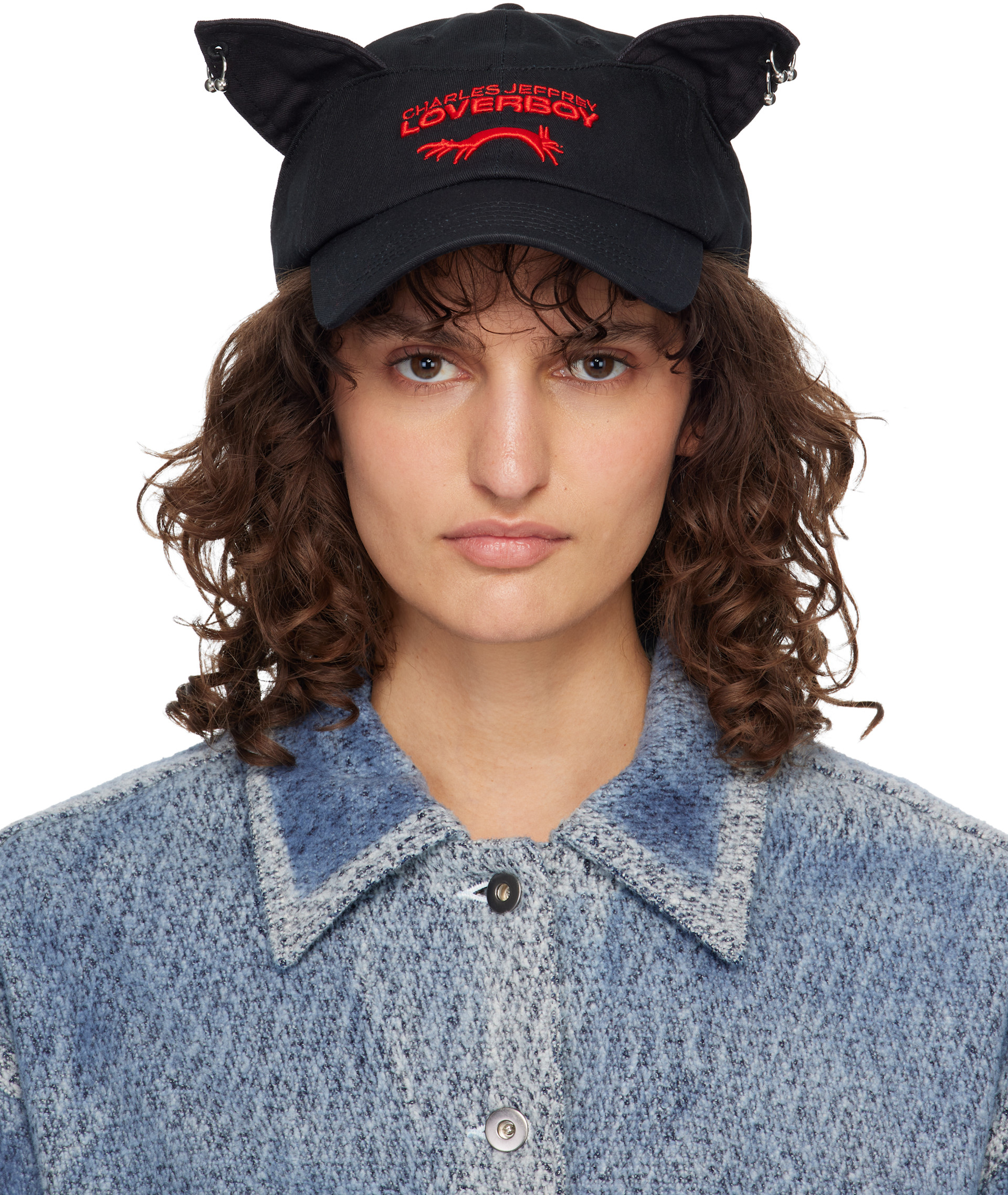 Charles Jeffrey LOVERBOY: Black Pierced Ears Exclusive Cap | SSENSE