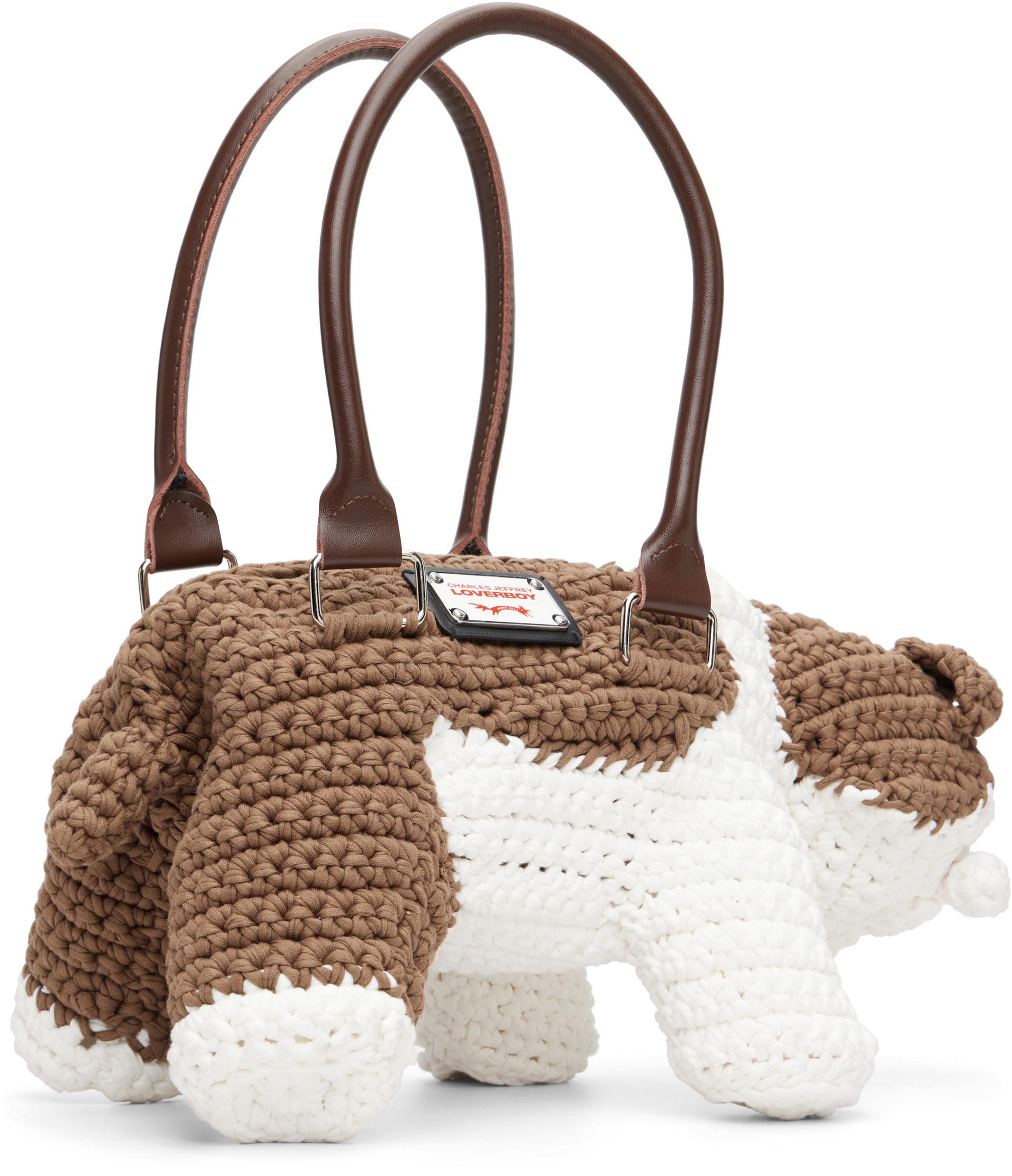 た*ん様 Charles Jeffrey Loverboy バッグ Charles Jeffrey LOVERBOY: White & Brown Bulldog Bag | SSENSE