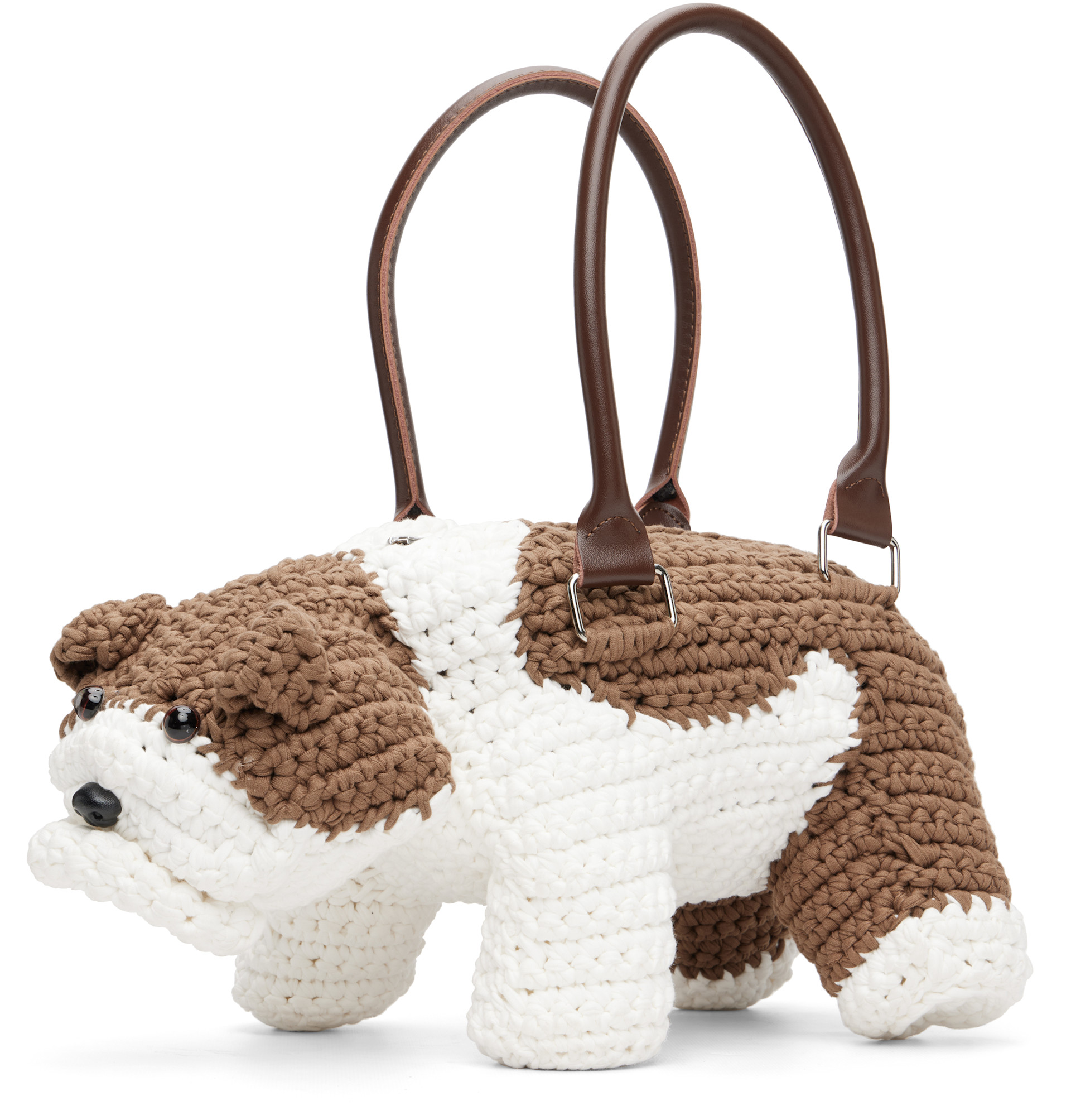 Charles Jeffrey LOVERBOY: White & Brown Bulldog Bag | SSENSE