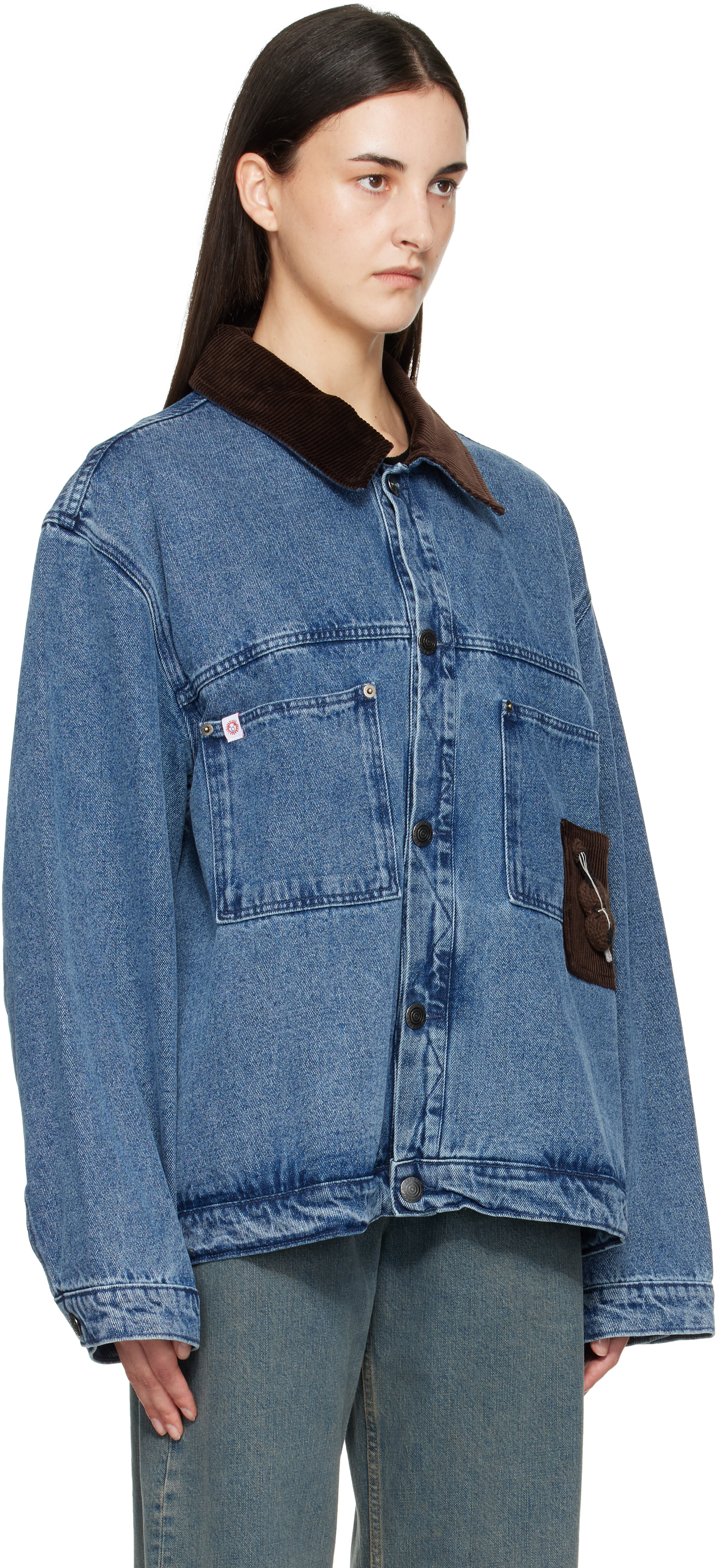 Charles Jeffrey LOVERBOY: Blue Corduroy Collar Denim Jacket | SSENSE