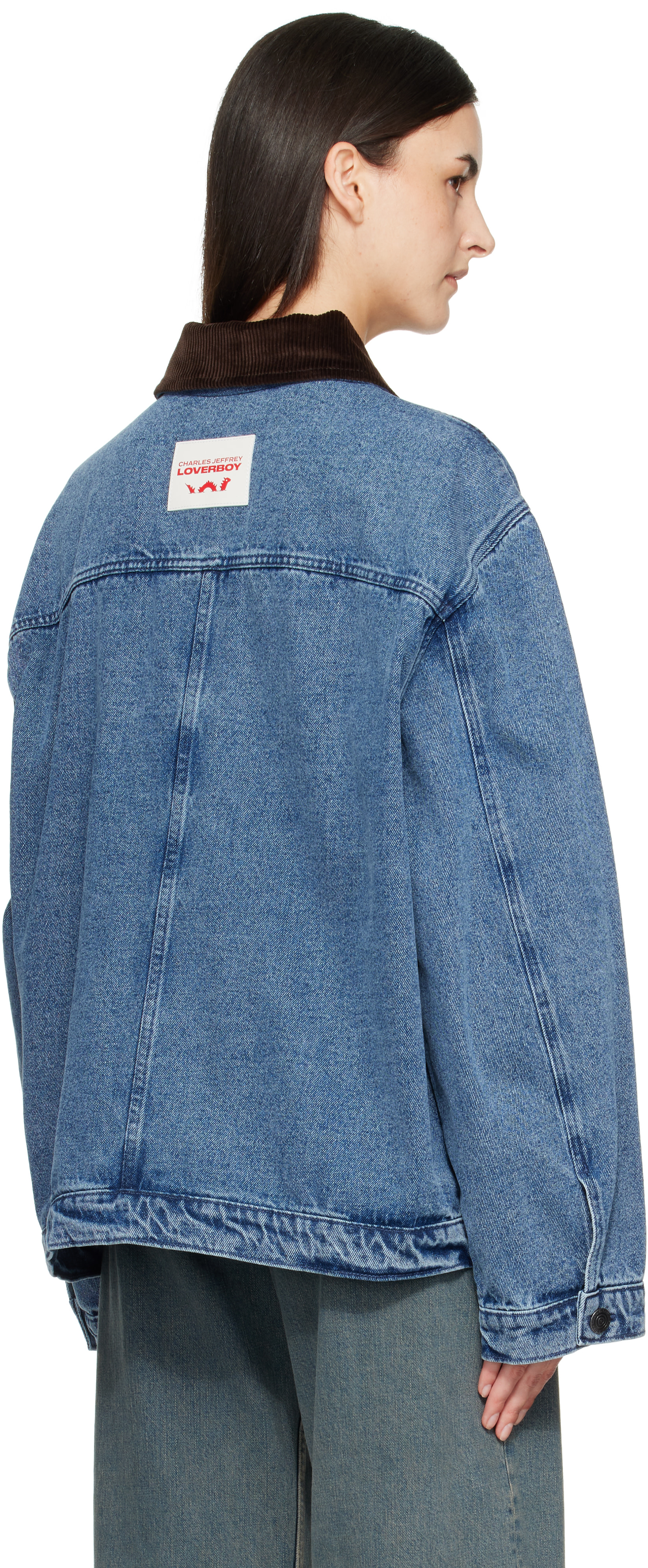 Charles Jeffrey LOVERBOY: Blue Corduroy Collar Denim Jacket | SSENSE