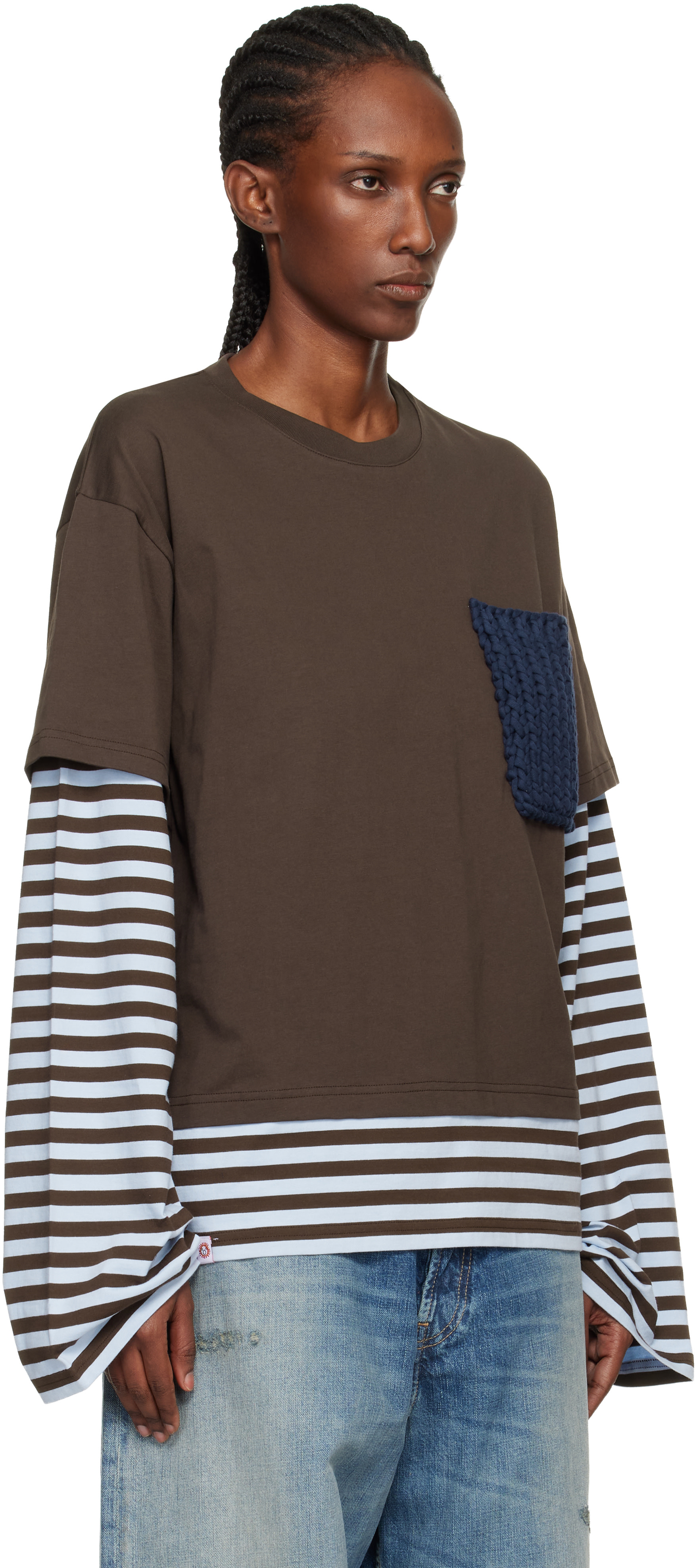 Charles Jeffrey LOVERBOY: Brown & Blue Long Sleeve Knit Patch 2-In